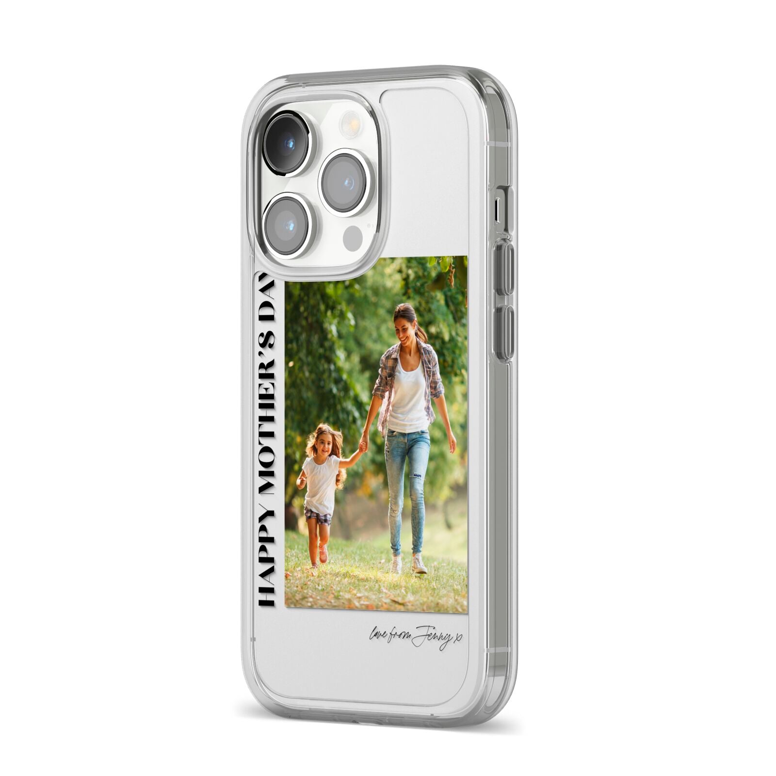 Mothers Day Photo with Text iPhone 14 Pro Clear Tough Case Silver Angled Image