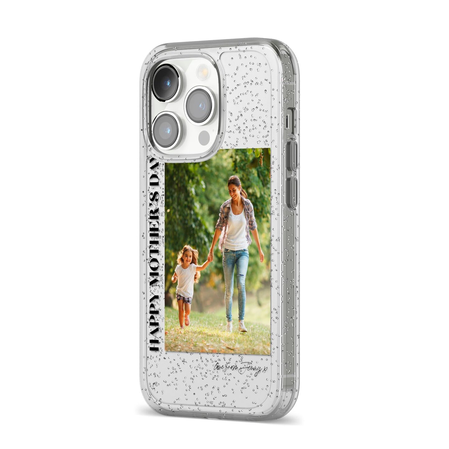 Mothers Day Photo with Text iPhone 14 Pro Glitter Tough Case Silver Angled Image