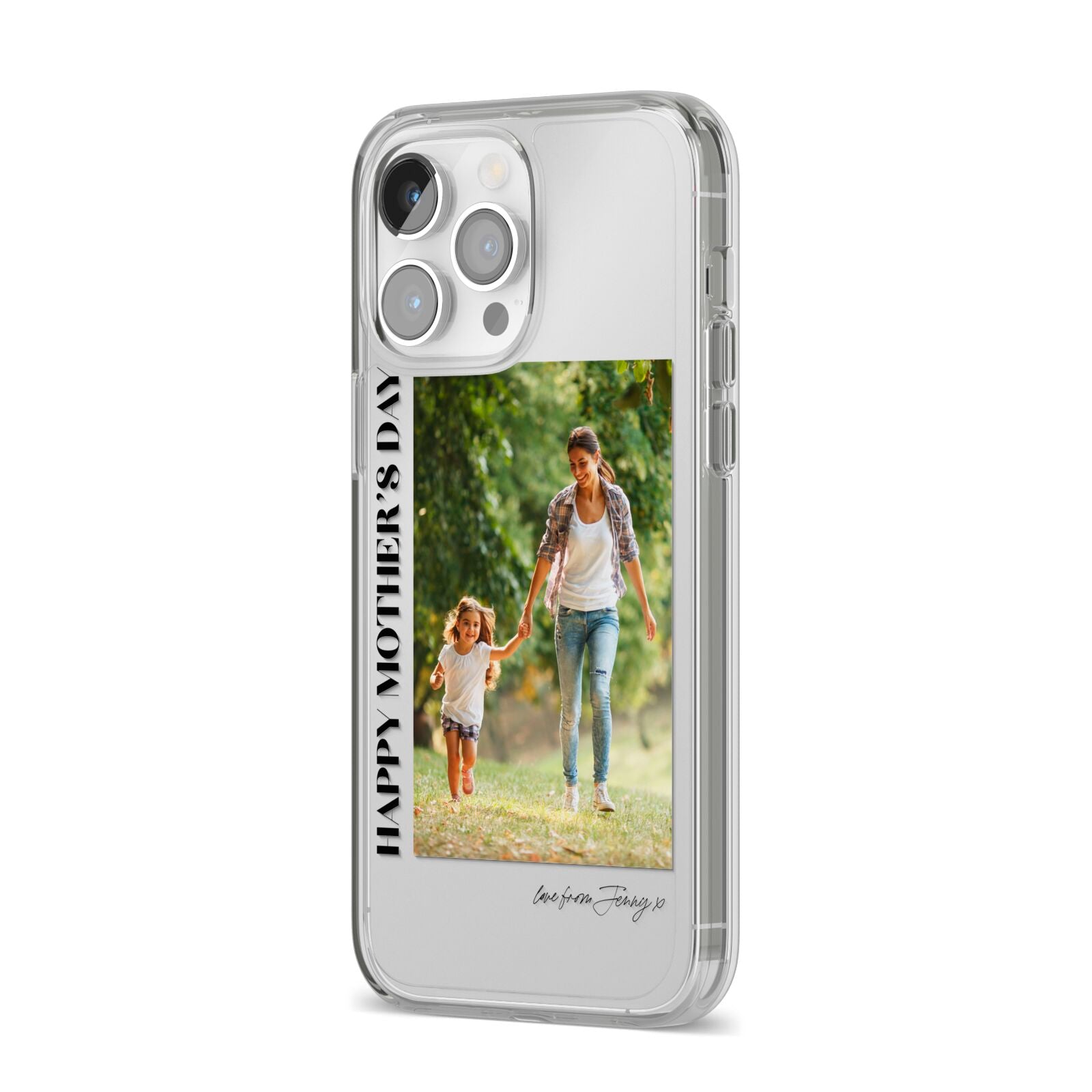 Mothers Day Photo with Text iPhone 14 Pro Max Clear Tough Case Silver Angled Image