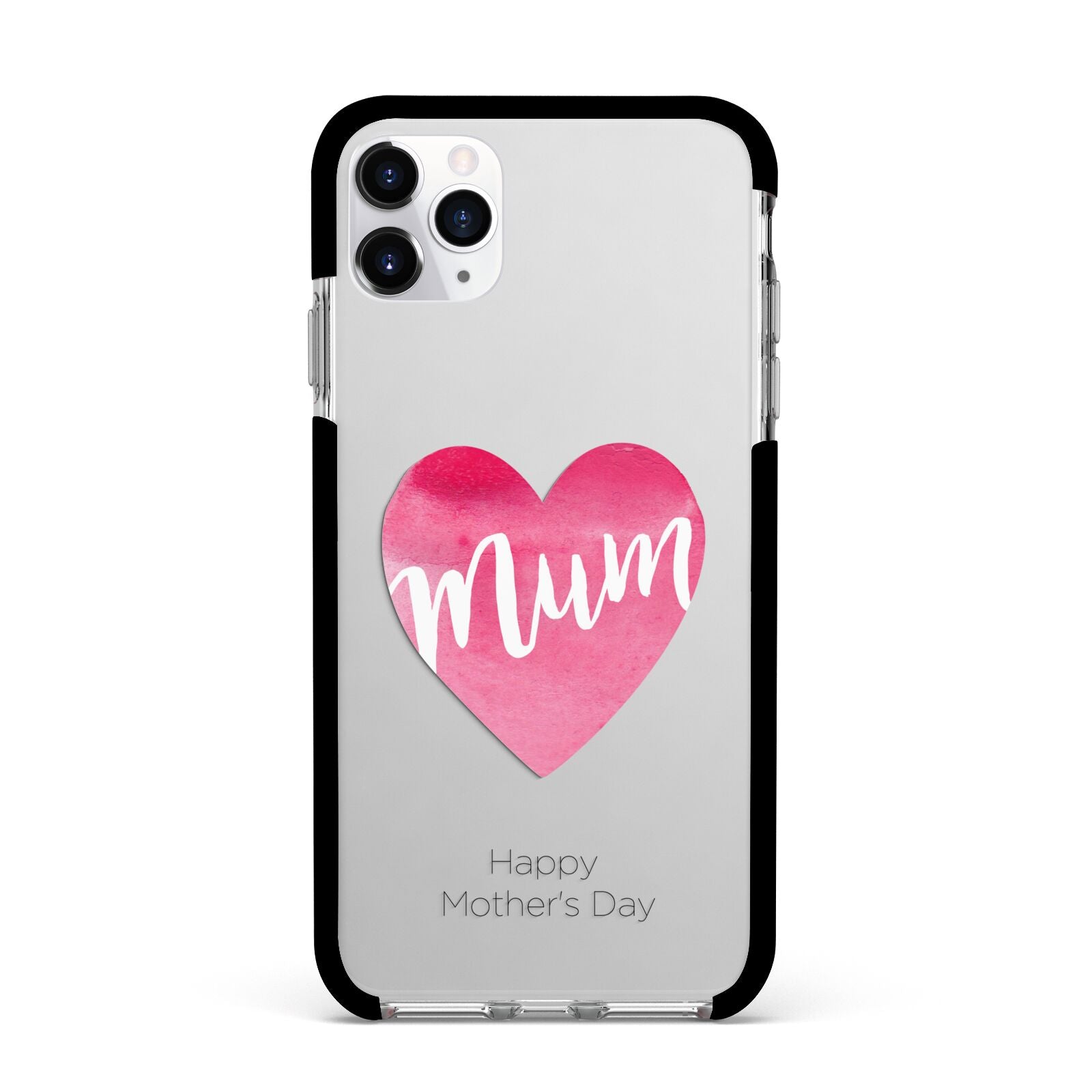 Mothers Day Watercolour Heart Apple iPhone 11 Pro Max in Silver with Black Impact Case