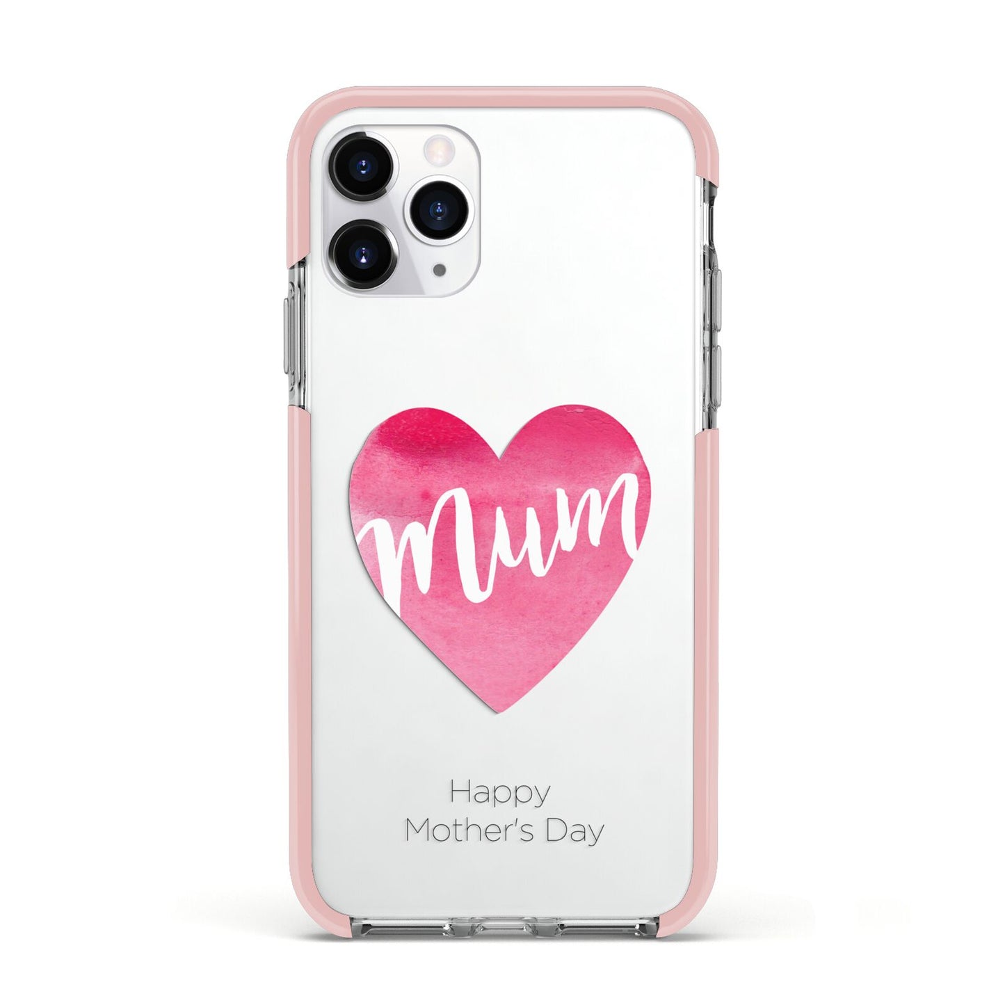 Mothers Day Watercolour Heart Apple iPhone 11 Pro in Silver with Pink Impact Case