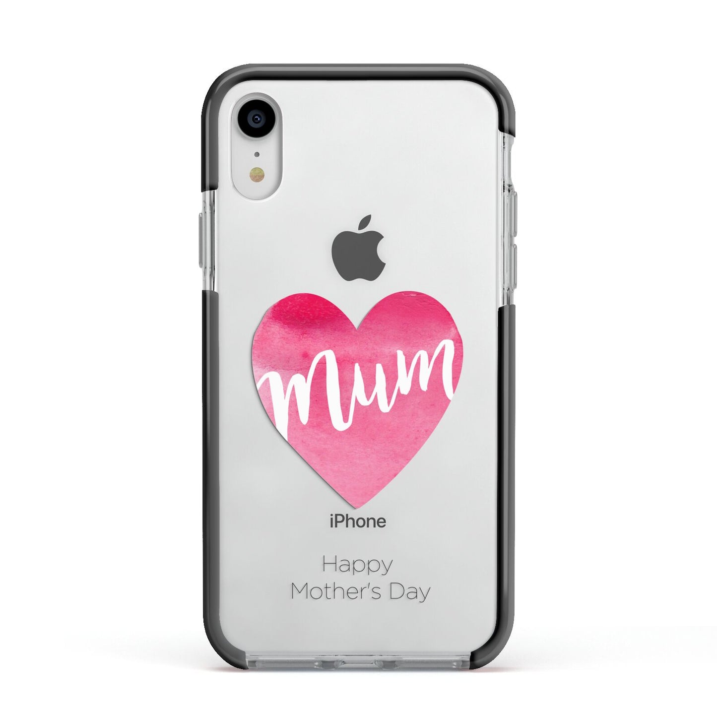 Mothers Day Watercolour Heart Apple iPhone XR Impact Case Black Edge on Silver Phone