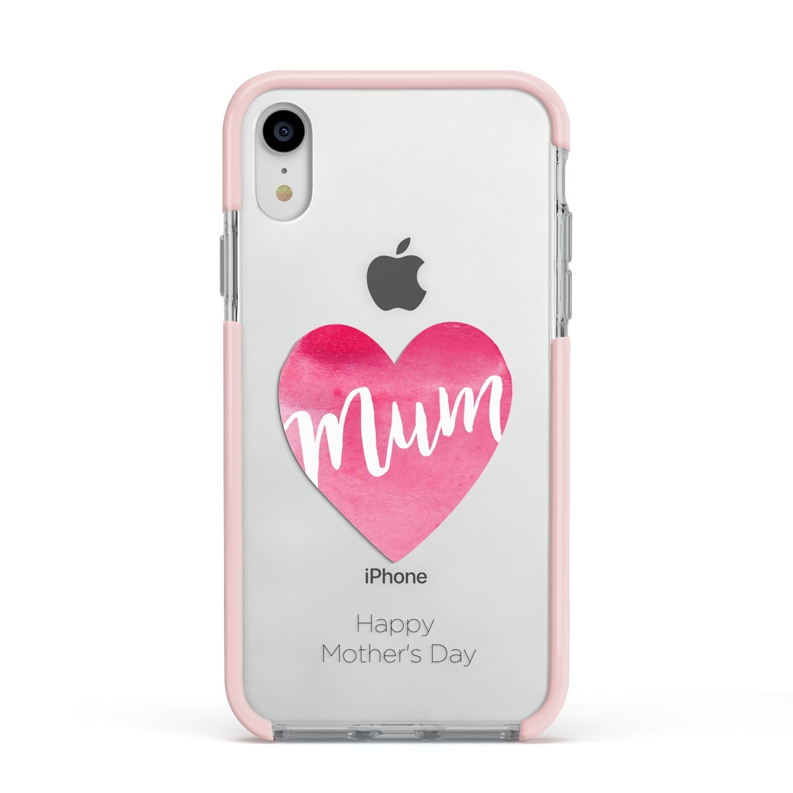 Mothers Day Watercolour Heart Apple iPhone XR Impact Case Pink Edge on Silver Phone