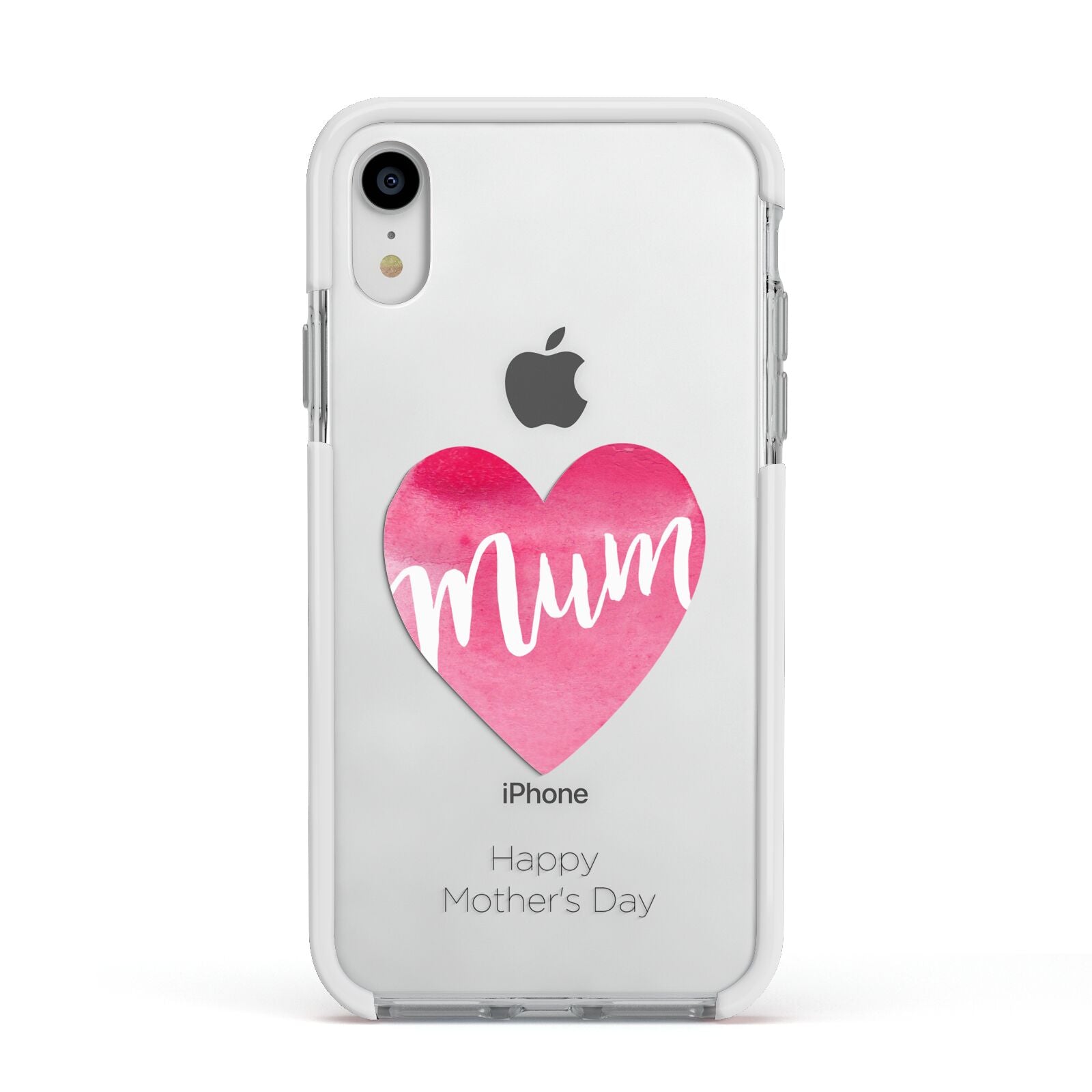 Mothers Day Watercolour Heart Apple iPhone XR Impact Case White Edge on Silver Phone