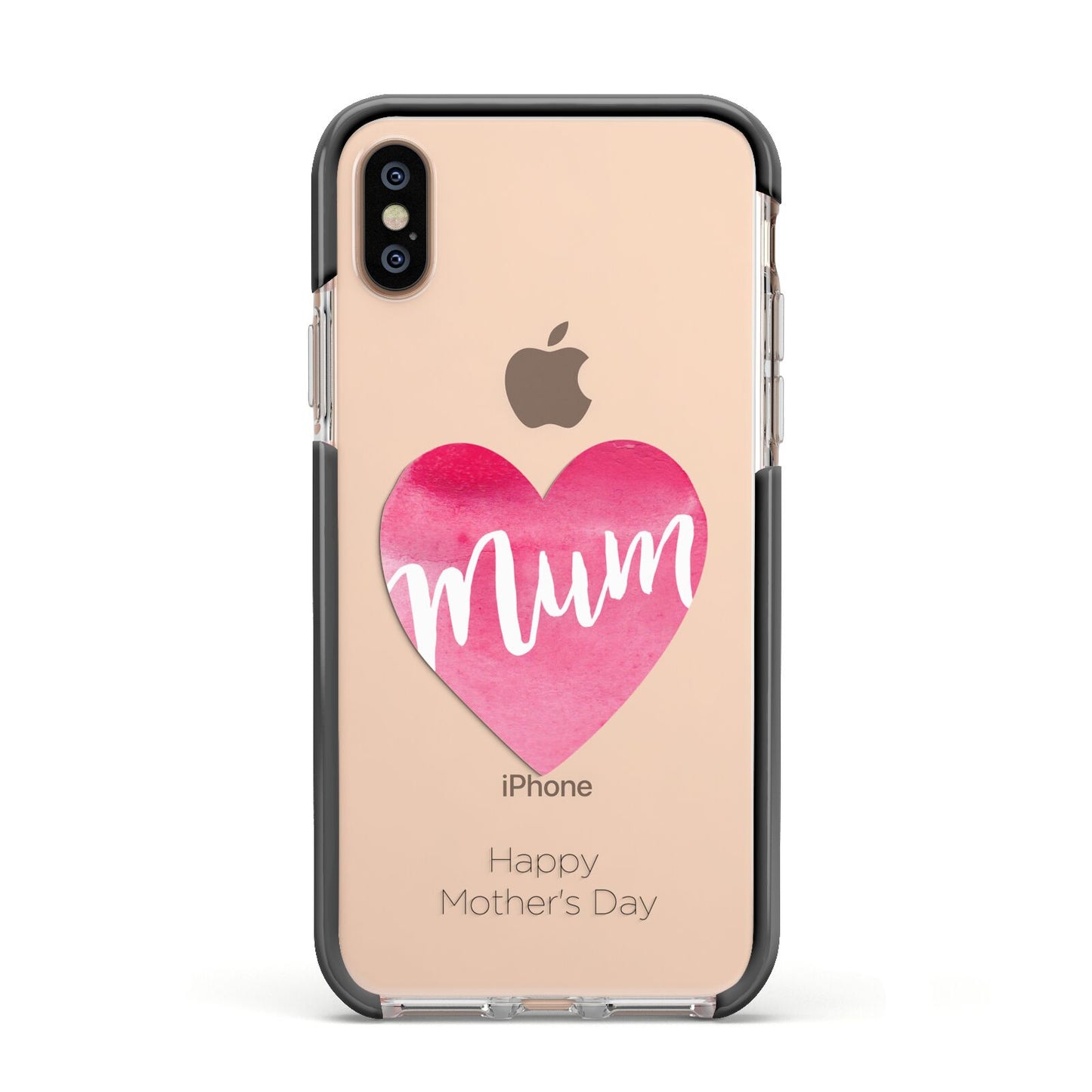 Mothers Day Watercolour Heart Apple iPhone Xs Impact Case Black Edge on Gold Phone