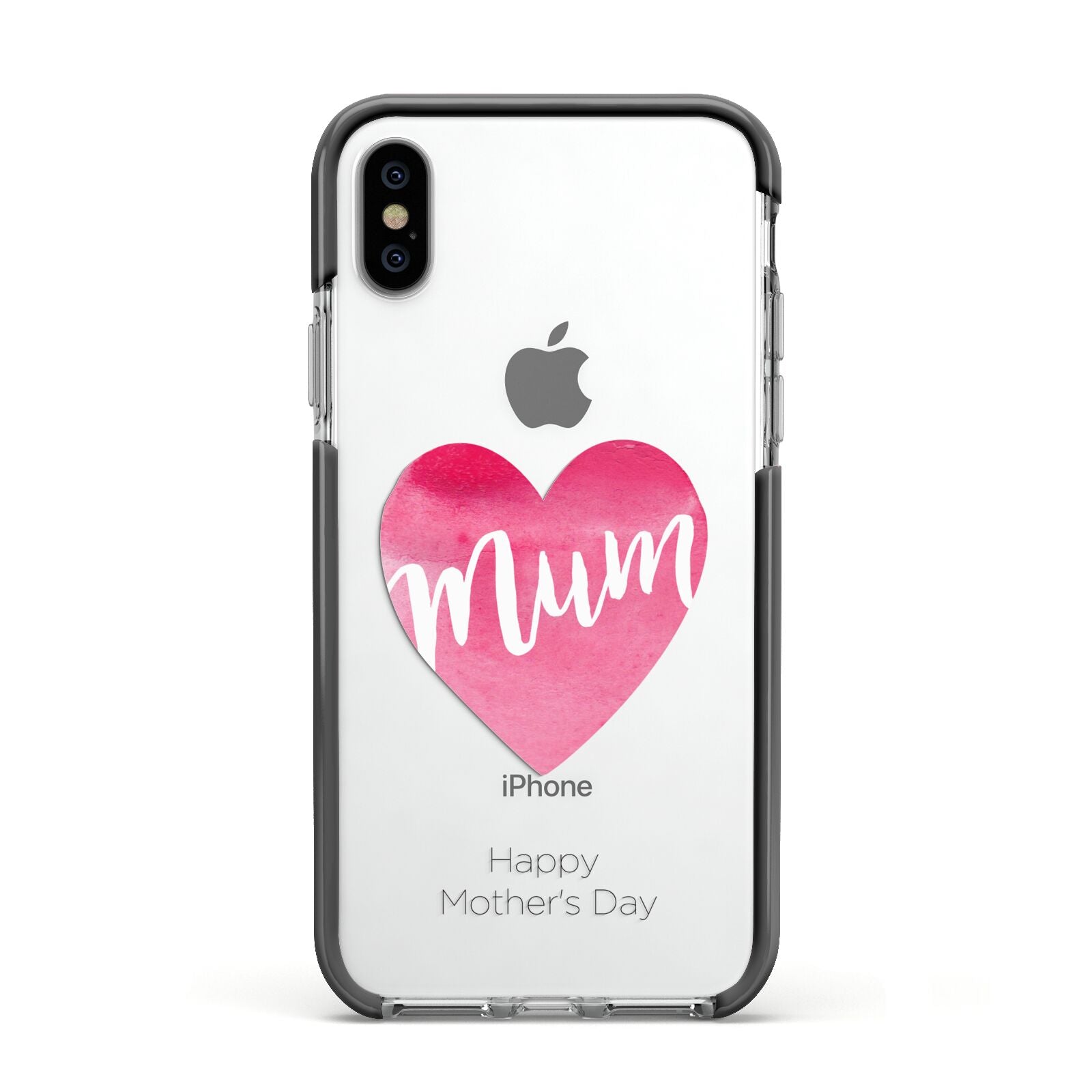 Mothers Day Watercolour Heart Apple iPhone Xs Impact Case Black Edge on Silver Phone