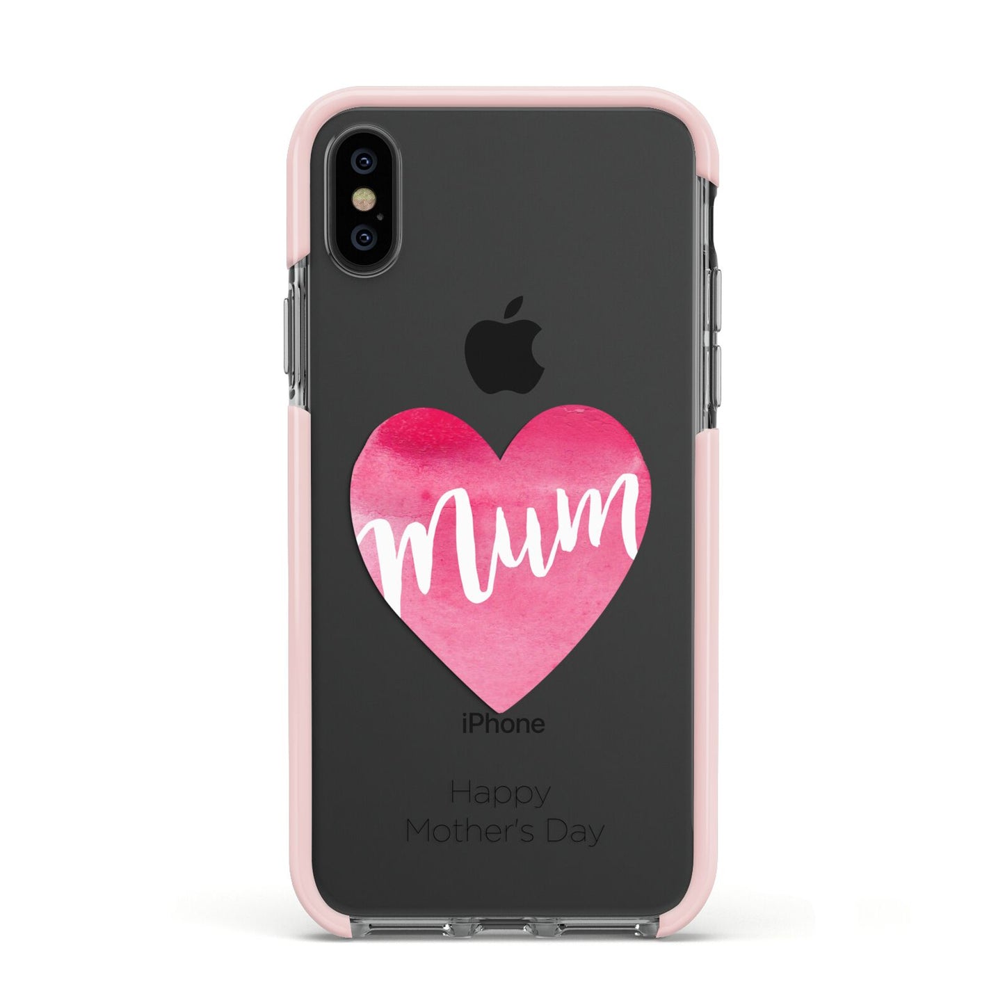 Mothers Day Watercolour Heart Apple iPhone Xs Impact Case Pink Edge on Black Phone