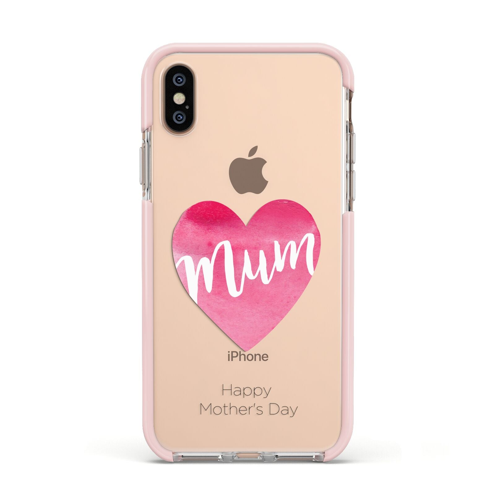 Mothers Day Watercolour Heart Apple iPhone Xs Impact Case Pink Edge on Gold Phone