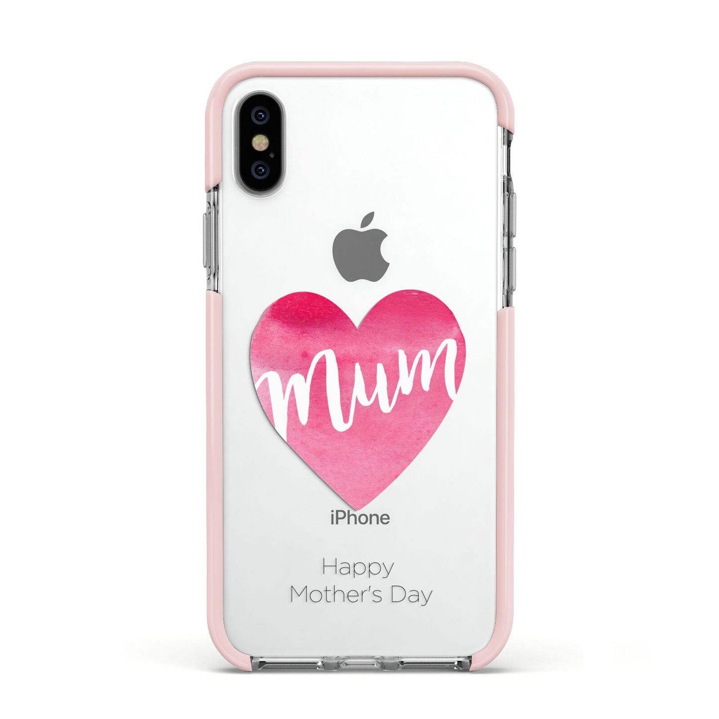 Mothers Day Watercolour Heart Apple iPhone Xs Impact Case Pink Edge on Silver Phone