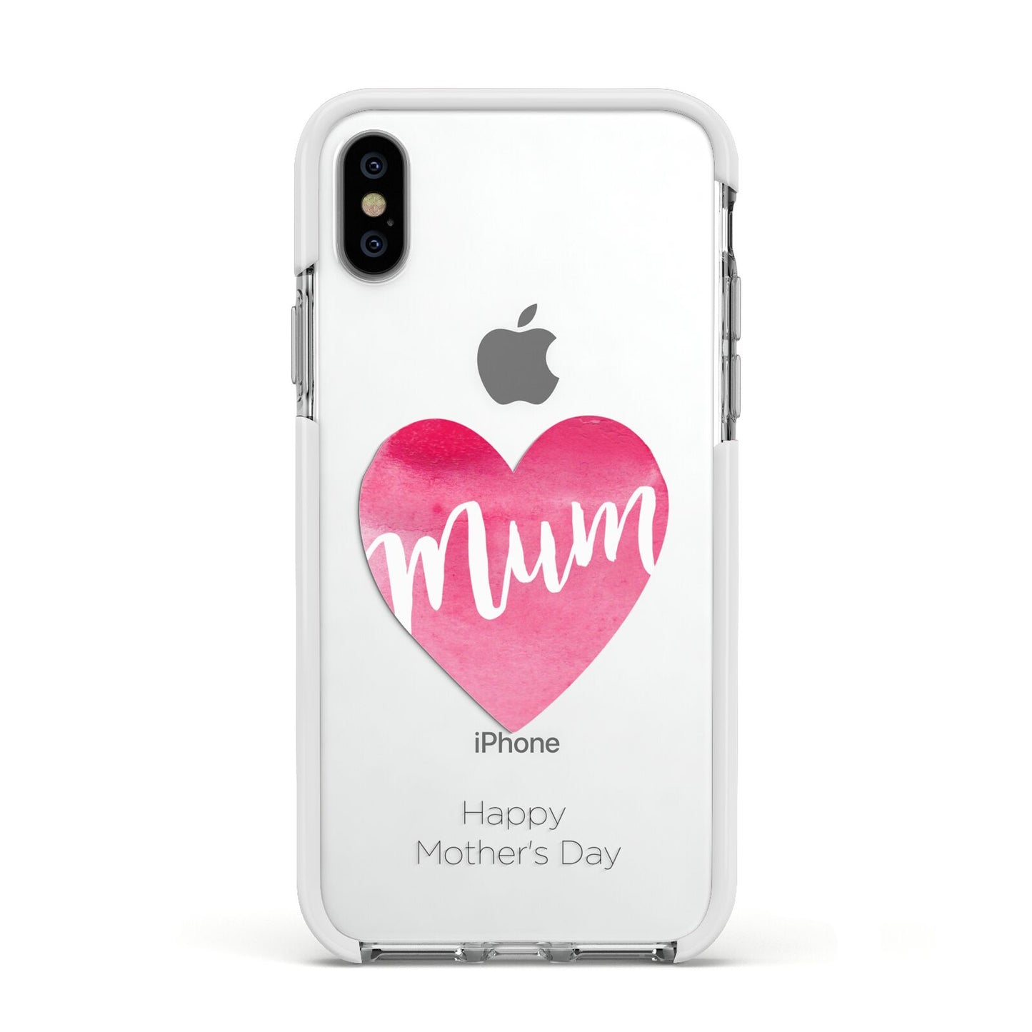 Mothers Day Watercolour Heart Apple iPhone Xs Impact Case White Edge on Silver Phone