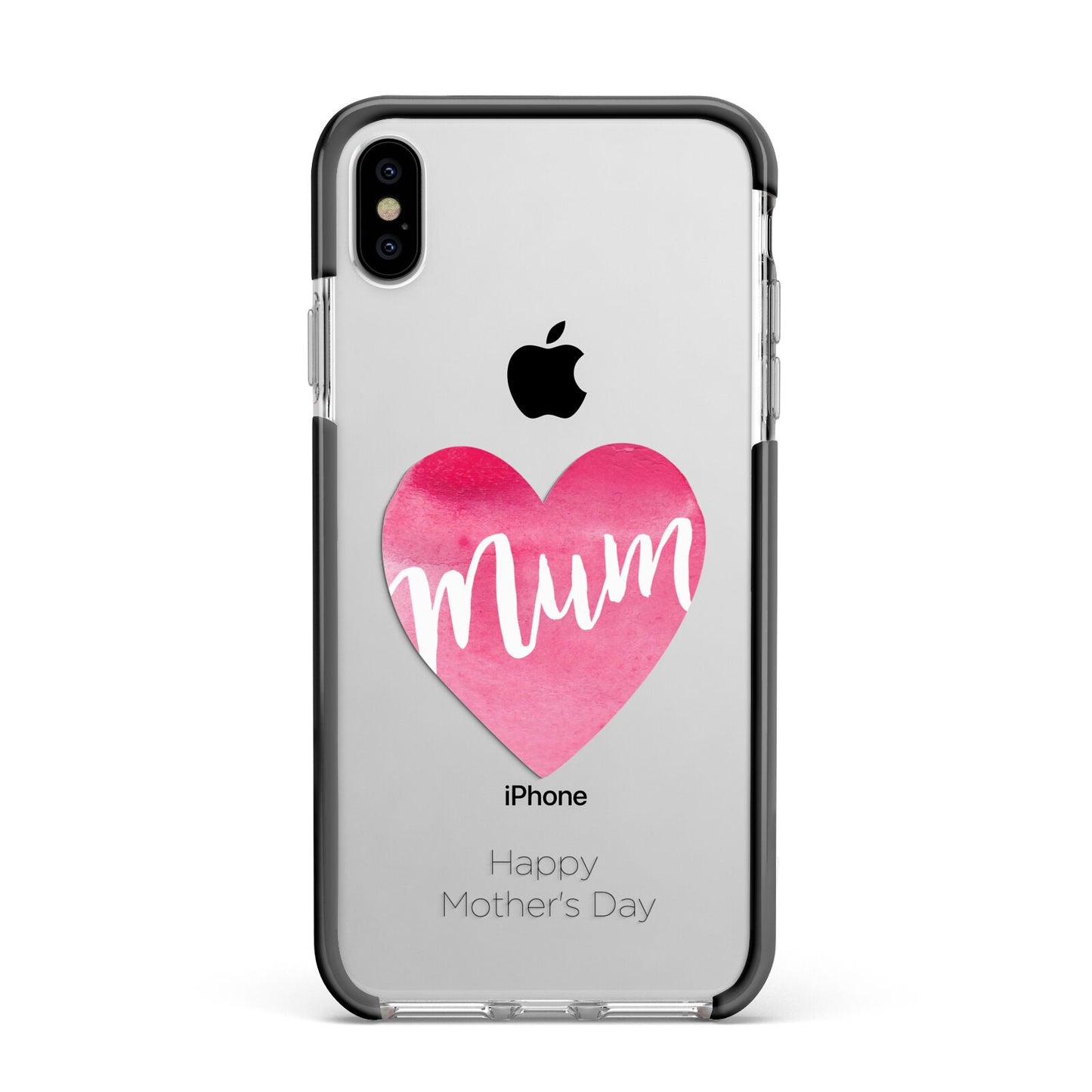 Mothers Day Watercolour Heart Apple iPhone Xs Max Impact Case Black Edge on Silver Phone