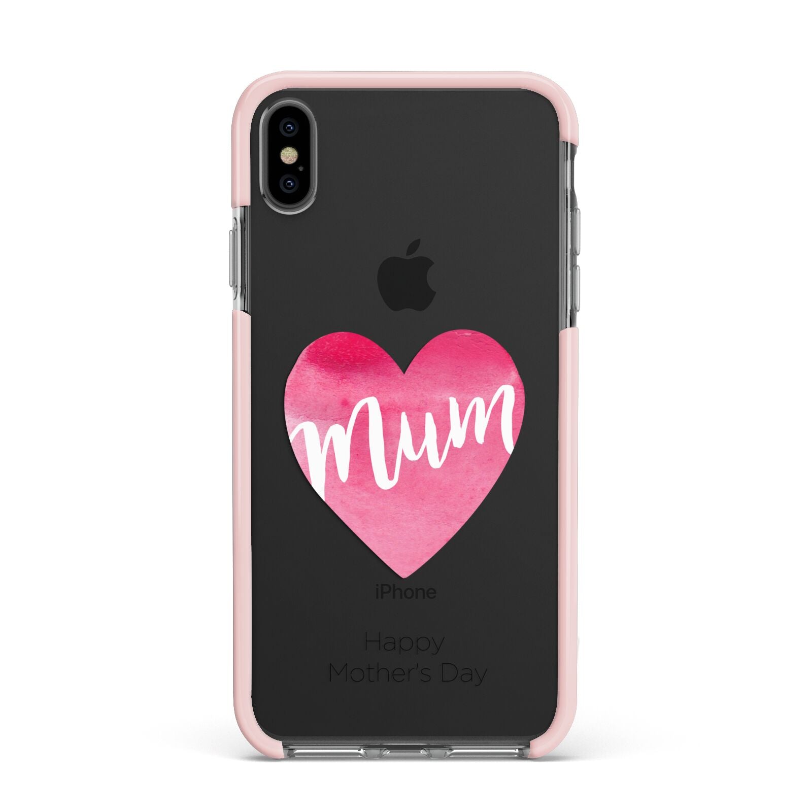 Mothers Day Watercolour Heart Apple iPhone Xs Max Impact Case Pink Edge on Black Phone