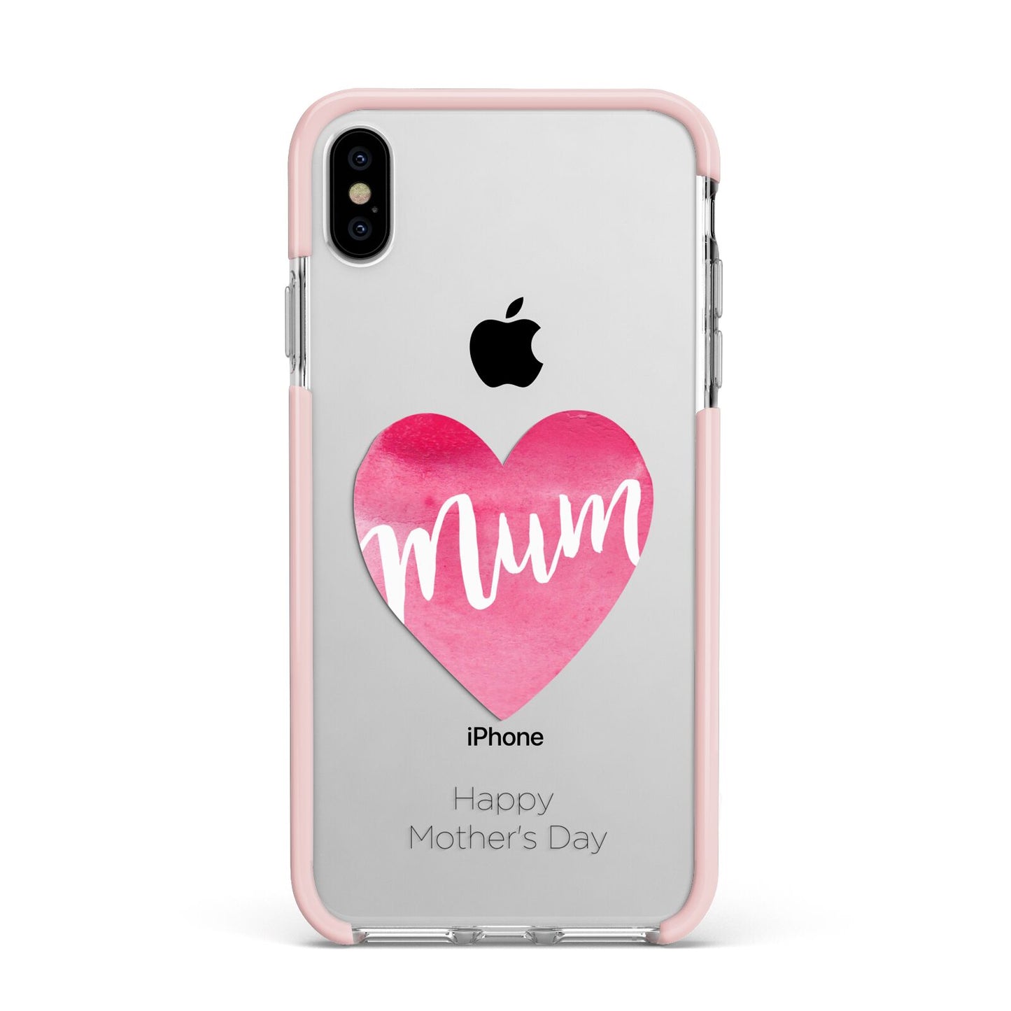 Mothers Day Watercolour Heart Apple iPhone Xs Max Impact Case Pink Edge on Silver Phone