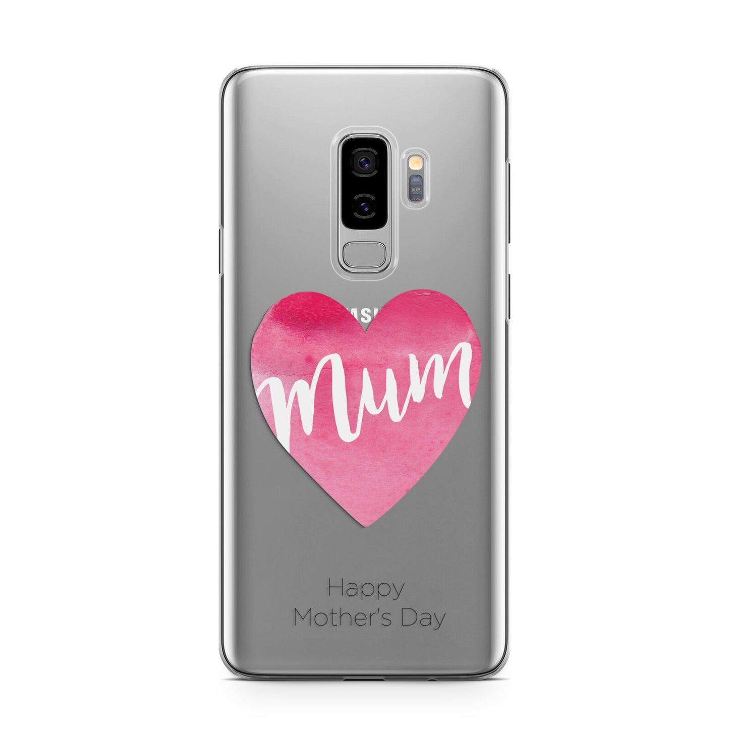 Mothers Day Watercolour Heart Samsung Galaxy S9 Plus Case on Silver phone