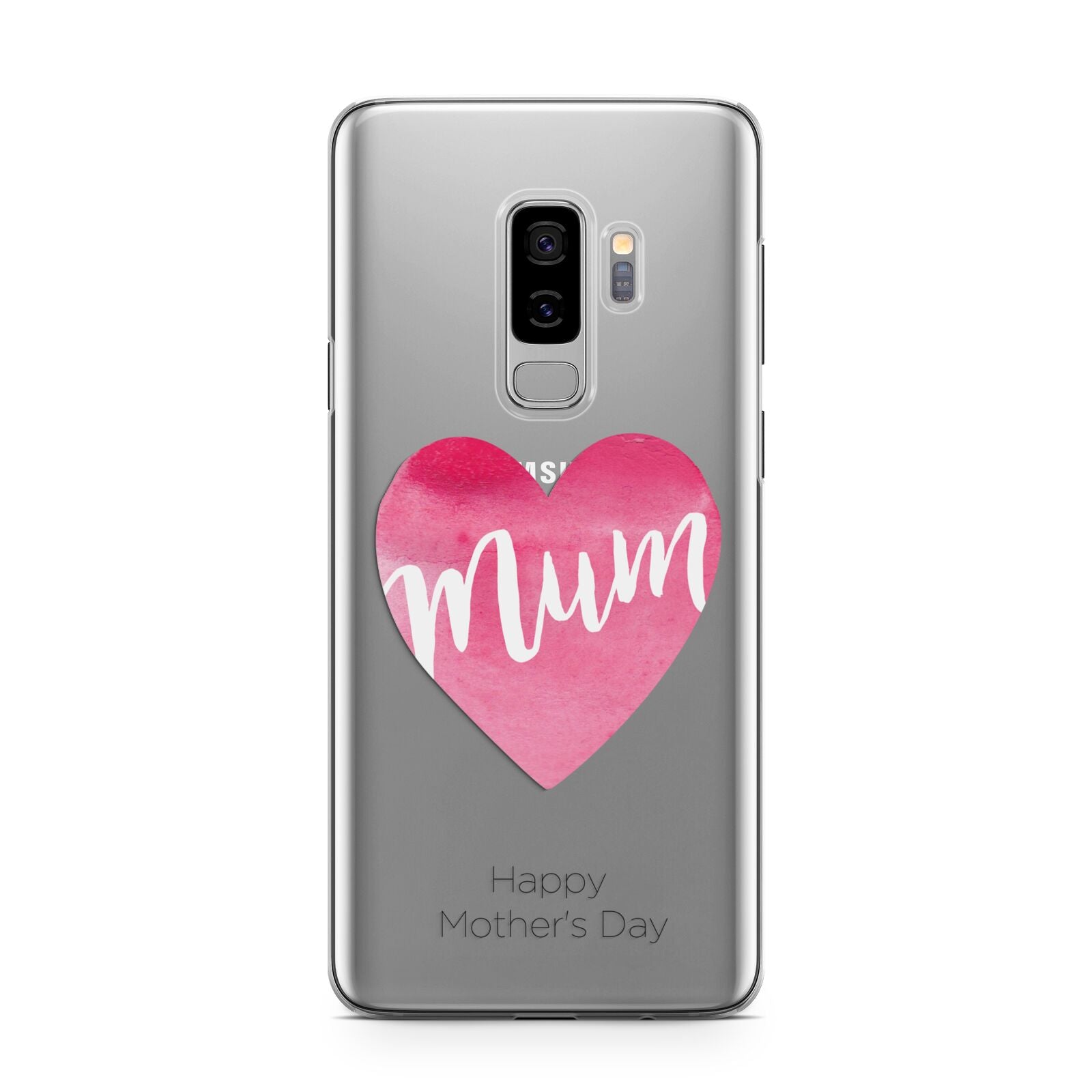 Mothers Day Watercolour Heart Samsung Galaxy S9 Plus Case on Silver phone