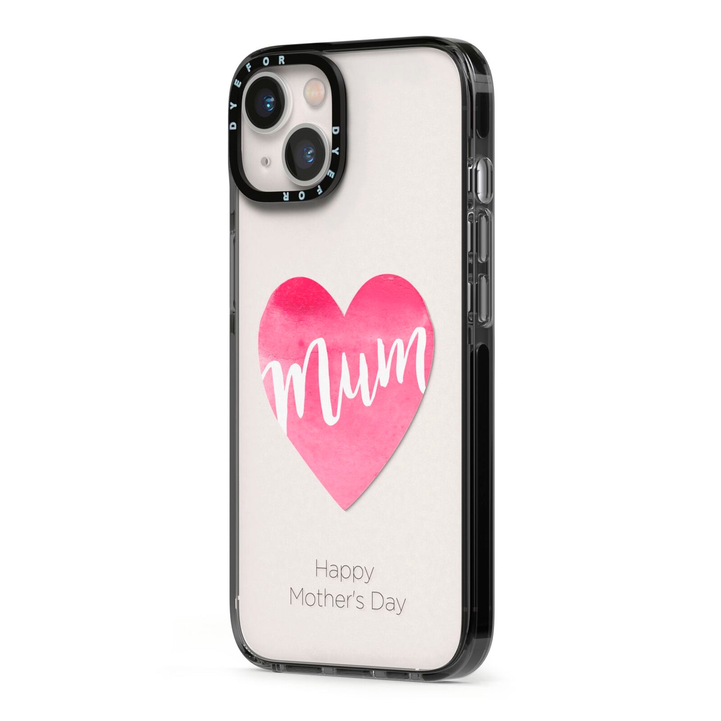 Mothers Day Watercolour Heart iPhone 13 Black Impact Case Side Angle on Silver phone