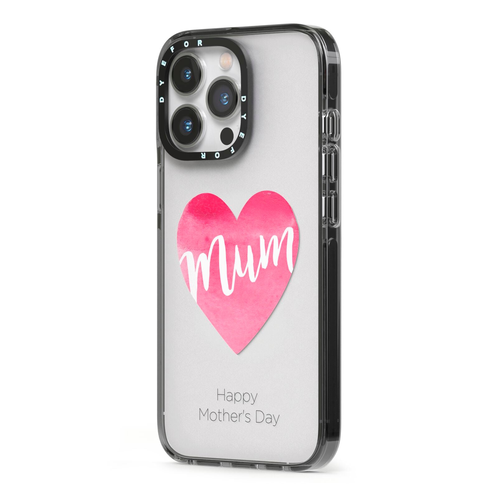 Mothers Day Watercolour Heart iPhone 13 Pro Black Impact Case Side Angle on Silver phone