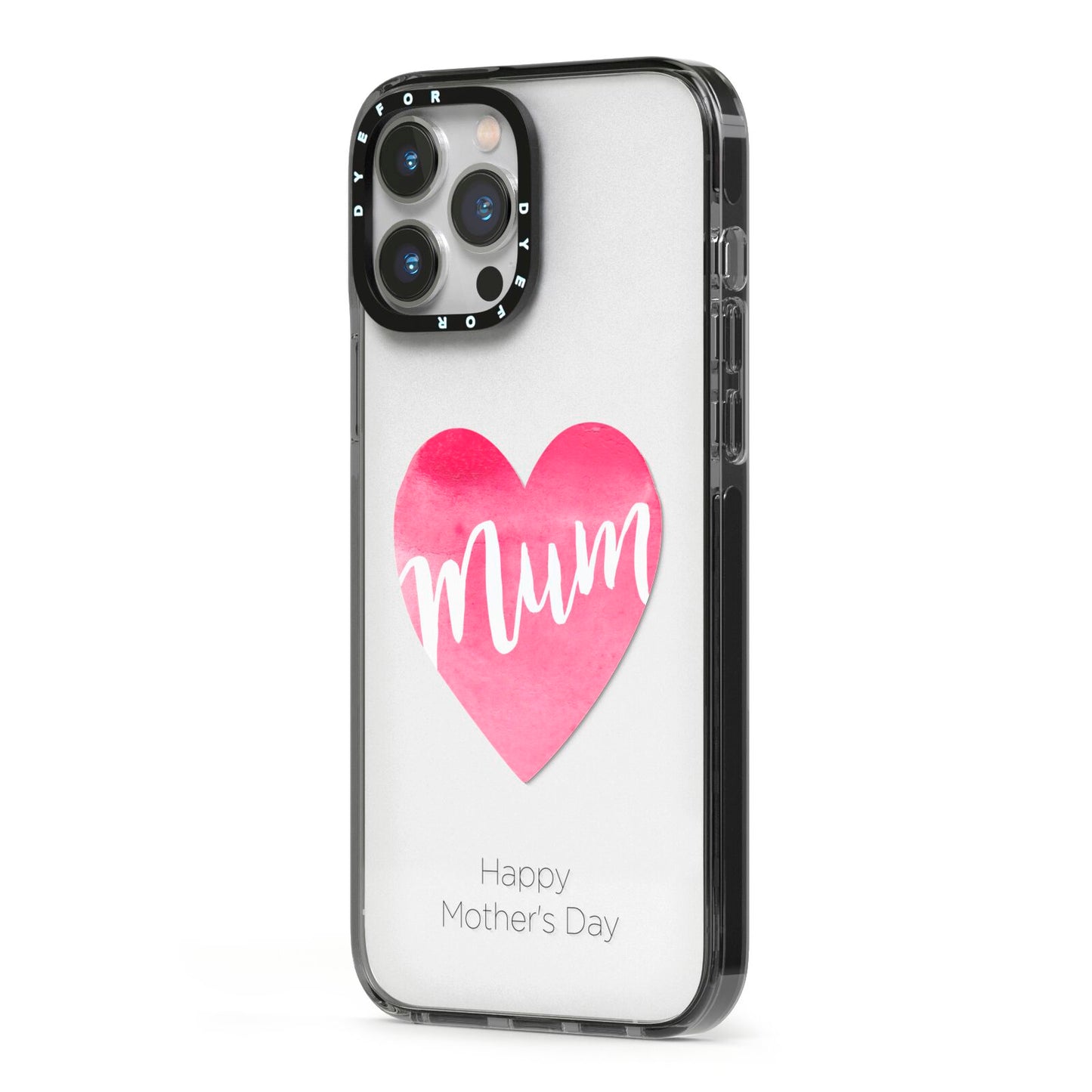 Mothers Day Watercolour Heart iPhone 13 Pro Max Black Impact Case Side Angle on Silver phone