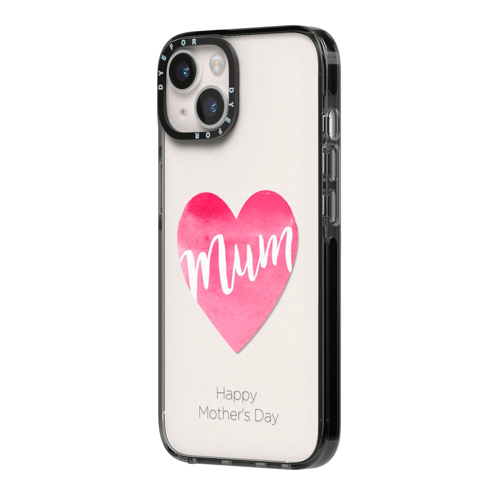 Mothers Day Watercolour Heart iPhone 14 Black Impact Case Side Angle on Silver phone