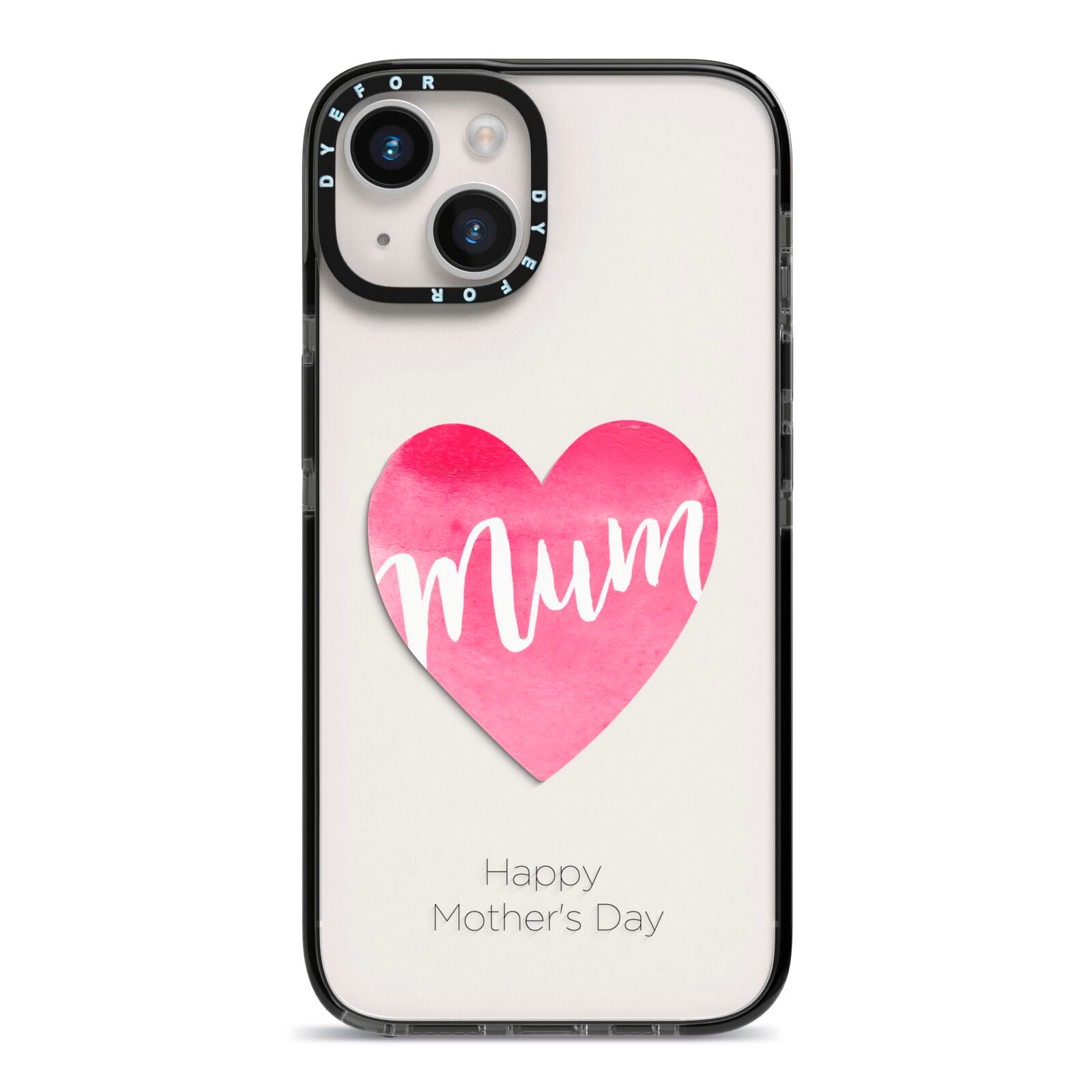 Mothers Day Watercolour Heart iPhone 14 Black Impact Case on Silver phone