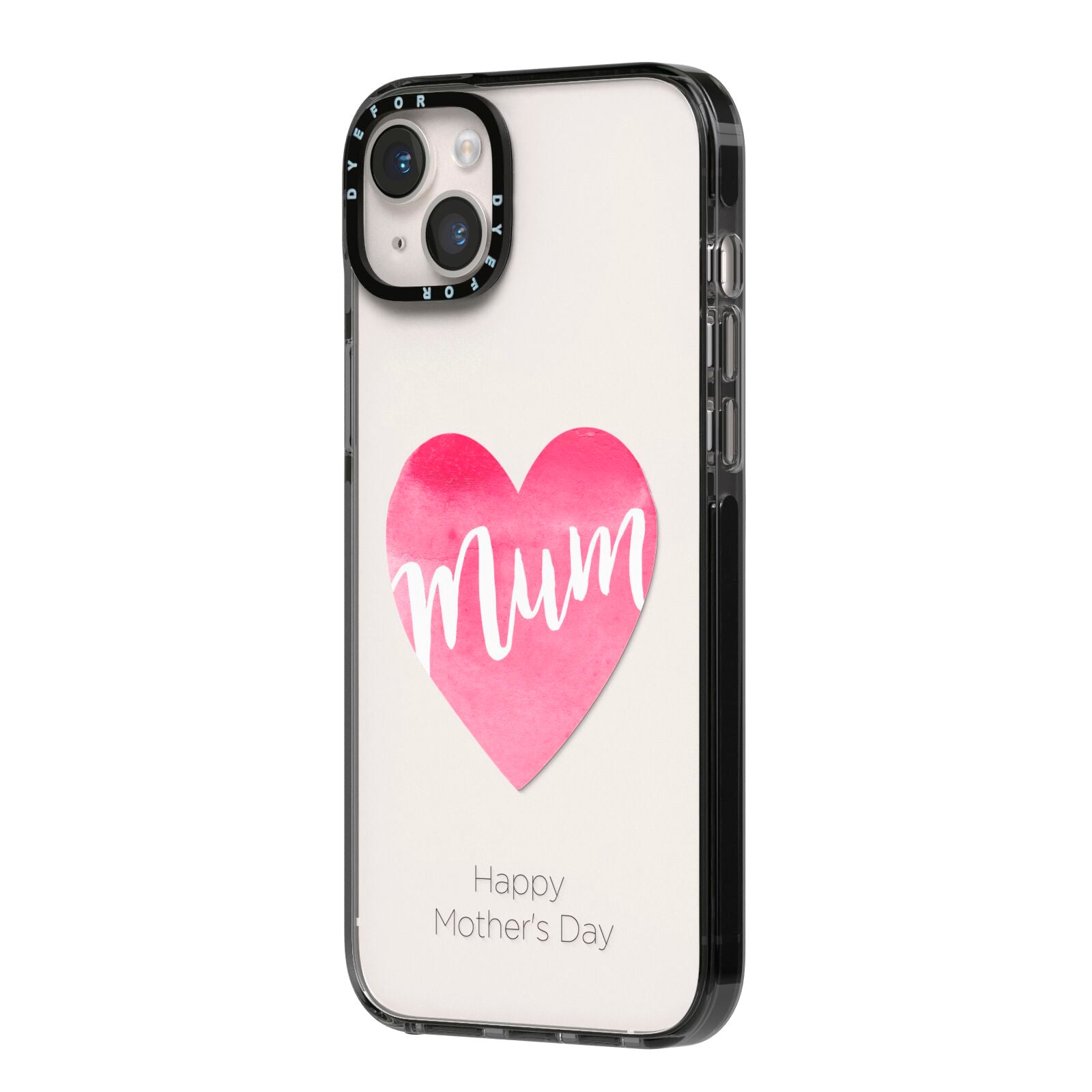 Mothers Day Watercolour Heart iPhone 14 Plus Black Impact Case Side Angle on Silver phone