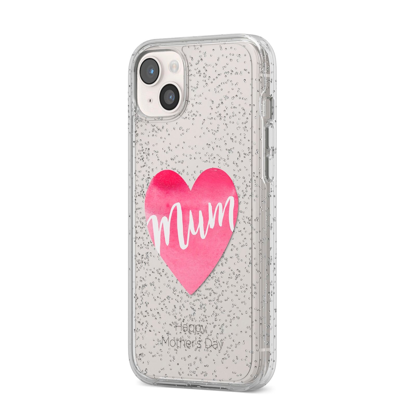 Mothers Day Watercolour Heart iPhone 14 Plus Glitter Tough Case Starlight Angled Image