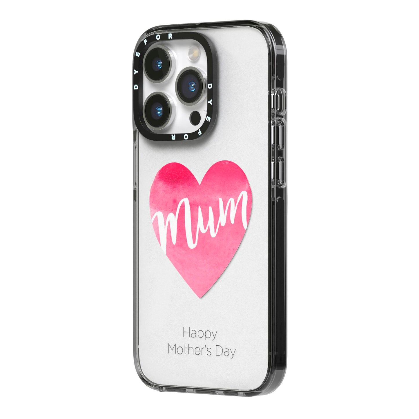 Mothers Day Watercolour Heart iPhone 14 Pro Black Impact Case Side Angle on Silver phone