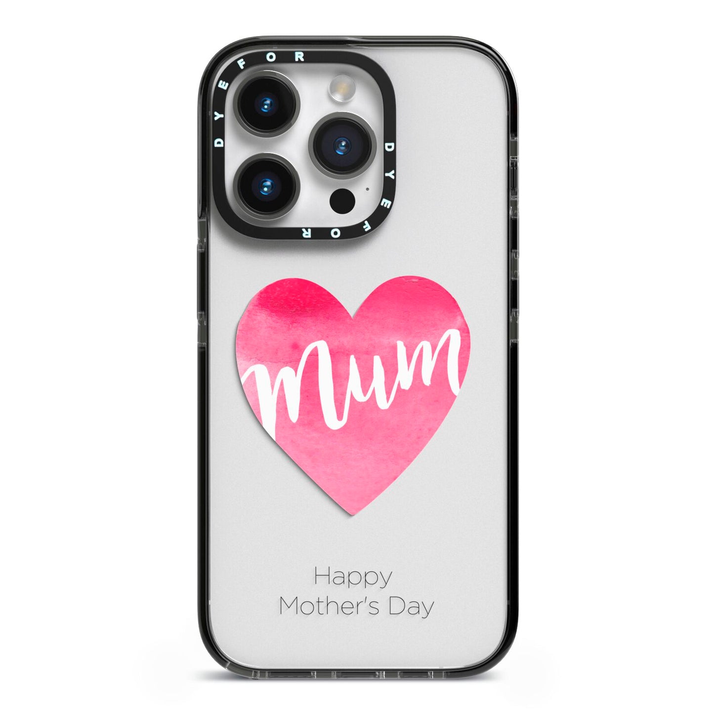 Mothers Day Watercolour Heart iPhone 14 Pro Black Impact Case on Silver phone