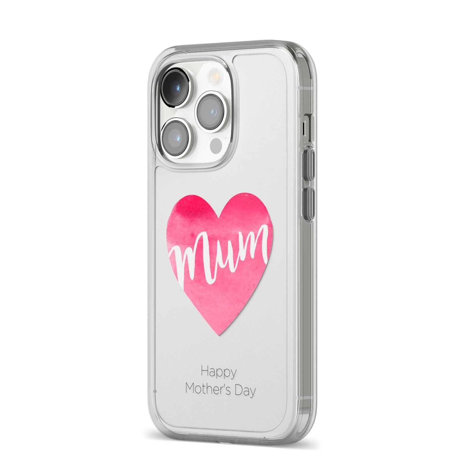 Mothers Day Watercolour Heart iPhone 14 Pro Clear Tough Case Silver Angled Image