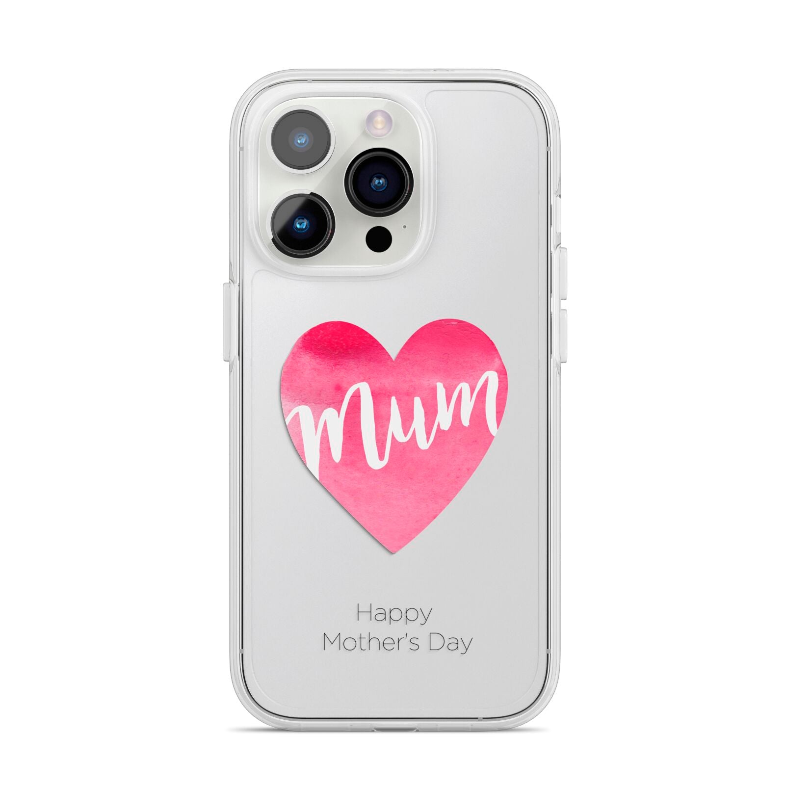 Mothers Day Watercolour Heart iPhone 14 Pro Clear Tough Case Silver