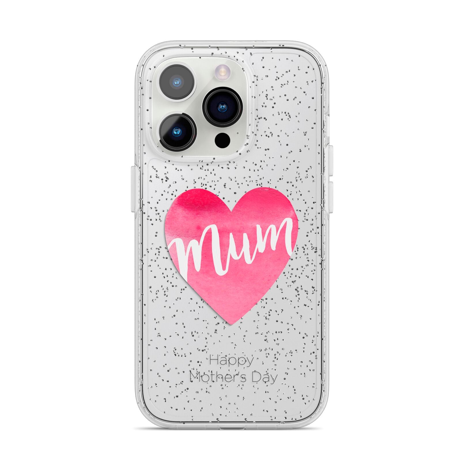 Mothers Day Watercolour Heart iPhone 14 Pro Glitter Tough Case Silver