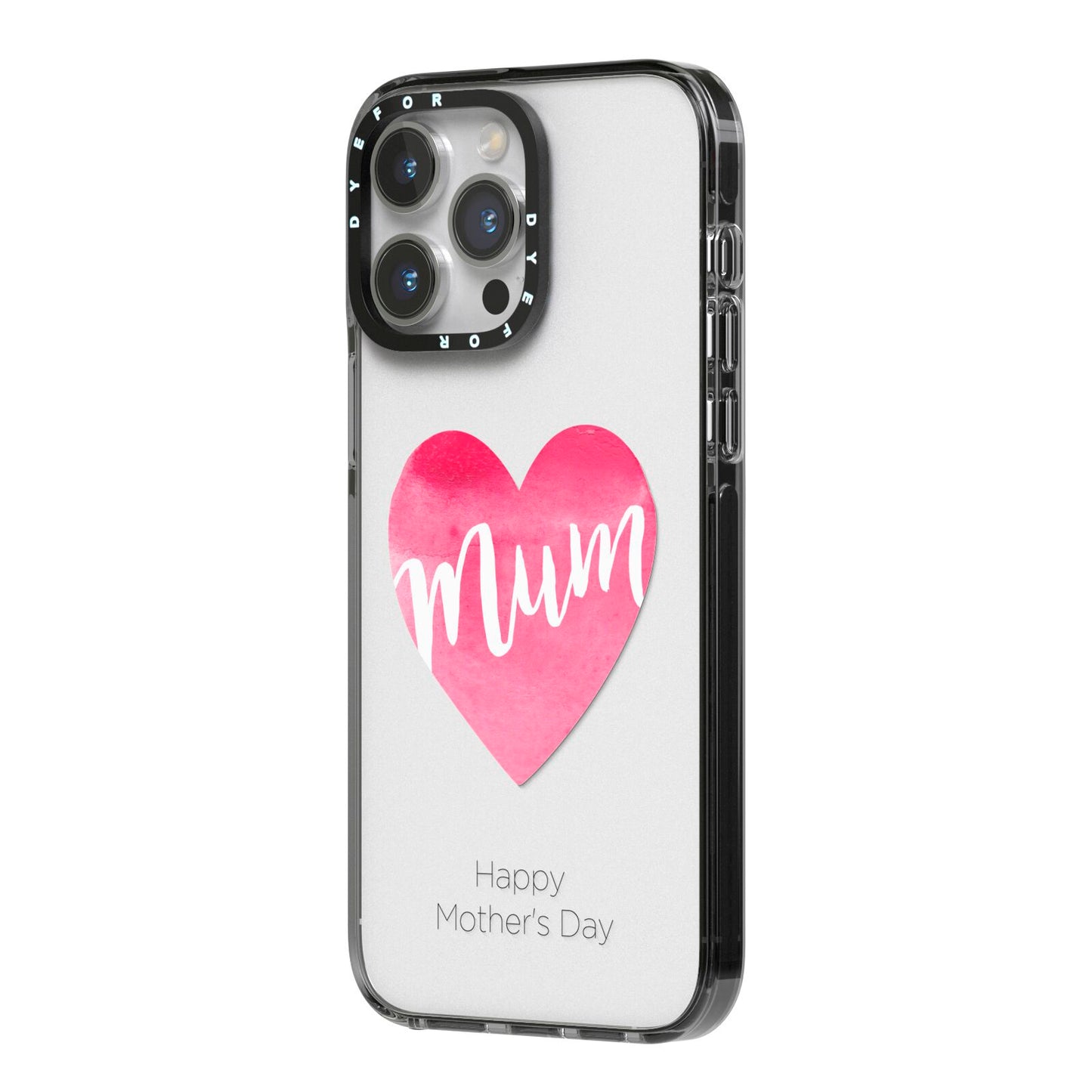 Mothers Day Watercolour Heart iPhone 14 Pro Max Black Impact Case Side Angle on Silver phone