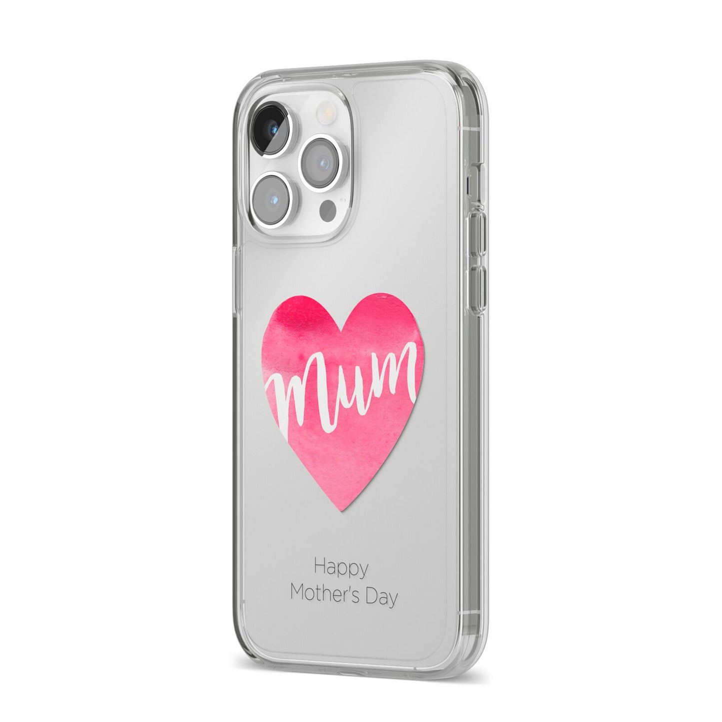 Mothers Day Watercolour Heart iPhone 14 Pro Max Clear Tough Case Silver Angled Image