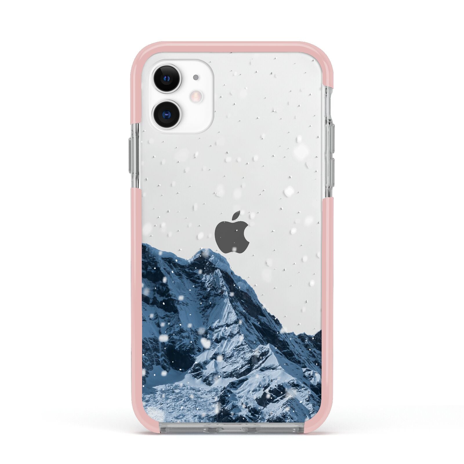 Mountain Snow Scene Apple iPhone 11 in White with Pink Impact Case