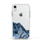 Mountain Snow Scene Apple iPhone XR Impact Case White Edge on Silver Phone