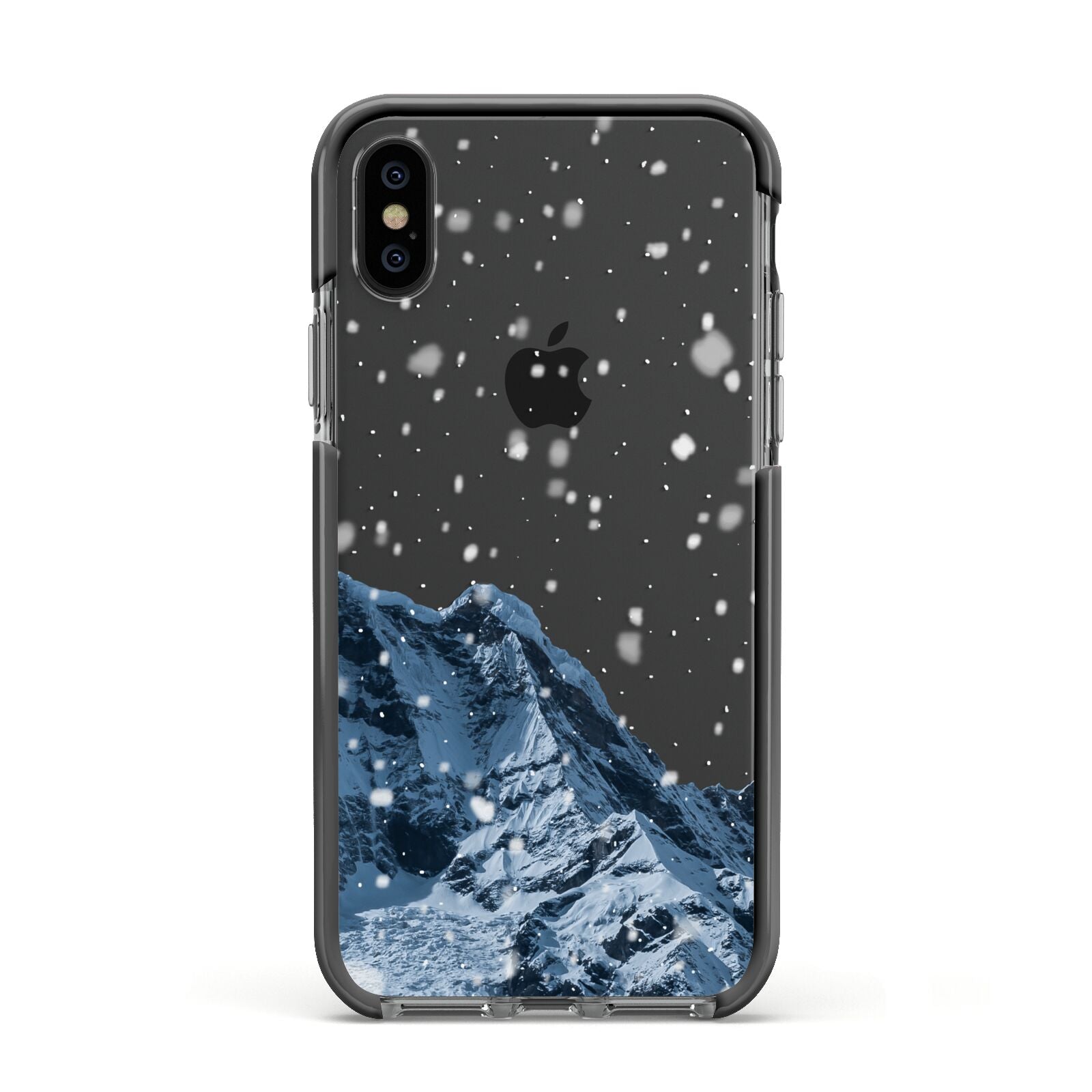 Mountain Snow Scene Apple iPhone Xs Impact Case Black Edge on Black Phone