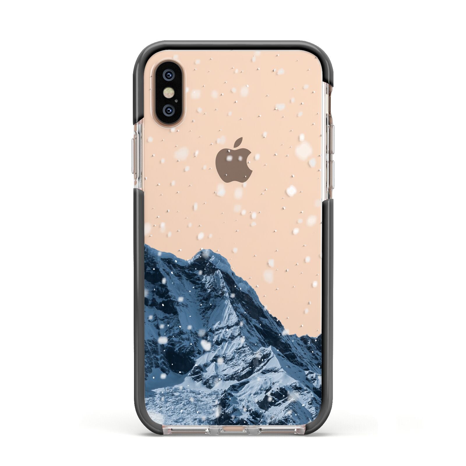 Mountain Snow Scene Apple iPhone Xs Impact Case Black Edge on Gold Phone