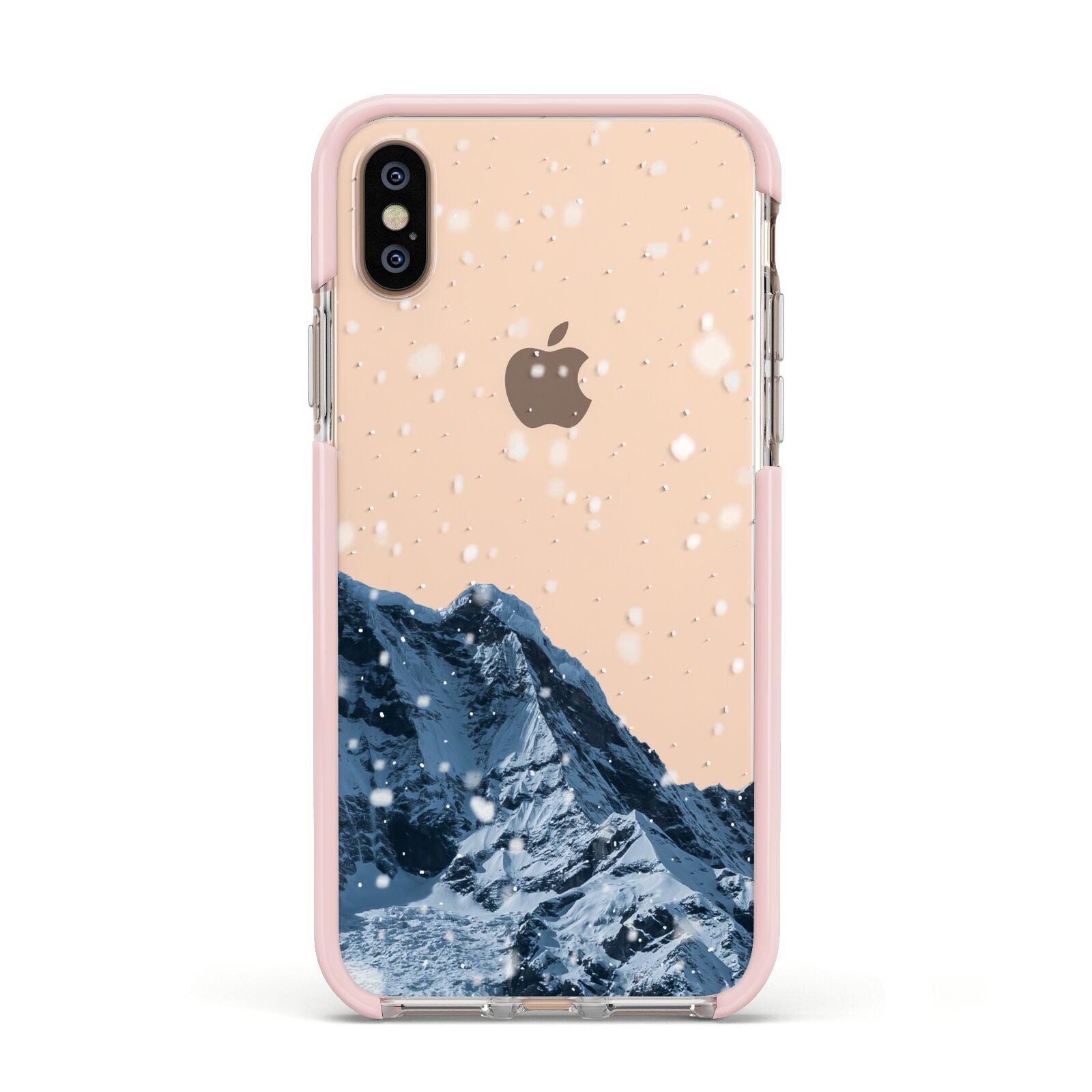 Mountain Snow Scene Apple iPhone Xs Impact Case Pink Edge on Gold Phone