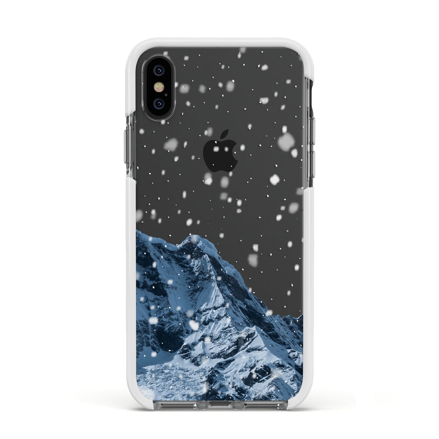 Mountain Snow Scene Apple iPhone Xs Impact Case White Edge on Black Phone