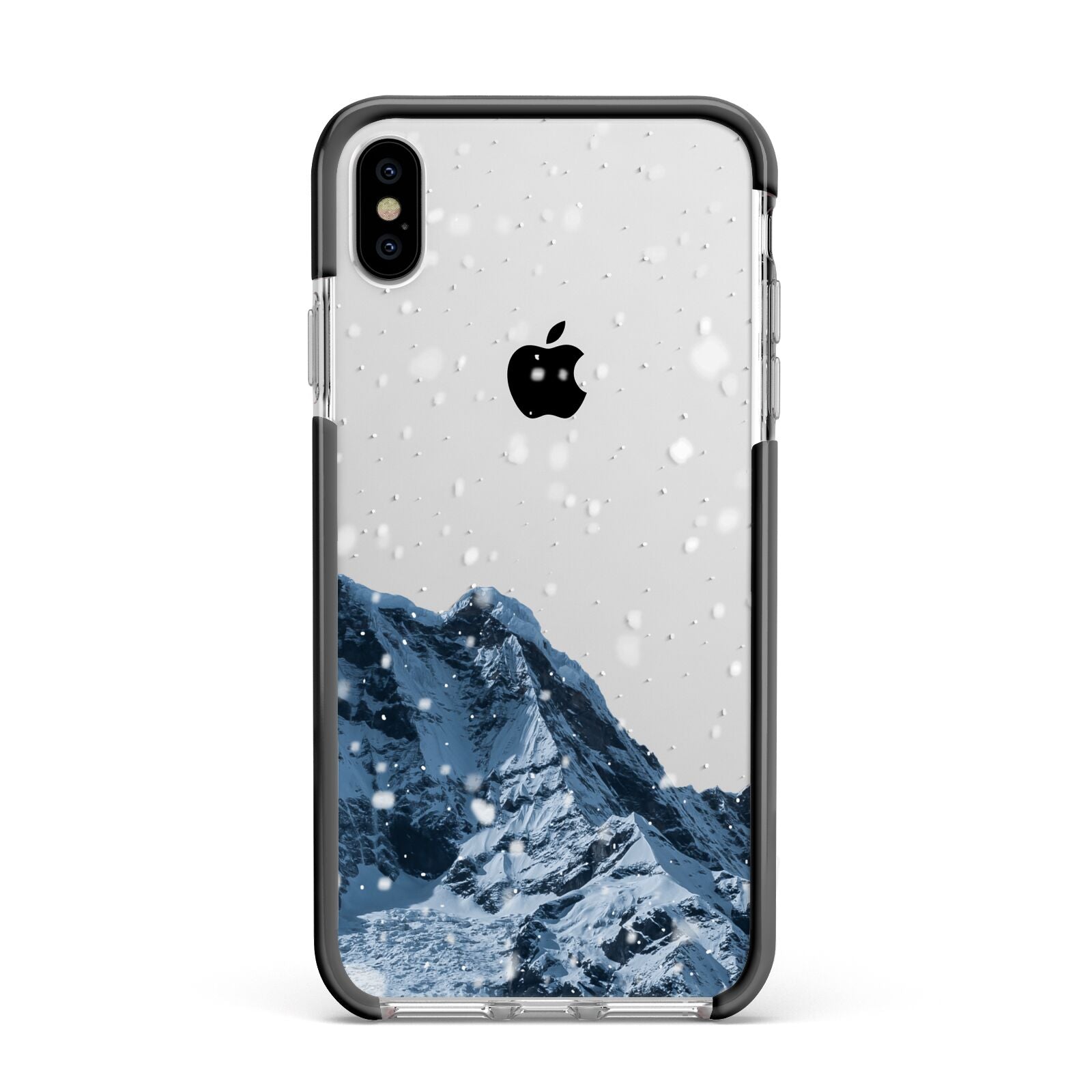 Mountain Snow Scene Apple iPhone Xs Max Impact Case Black Edge on Silver Phone