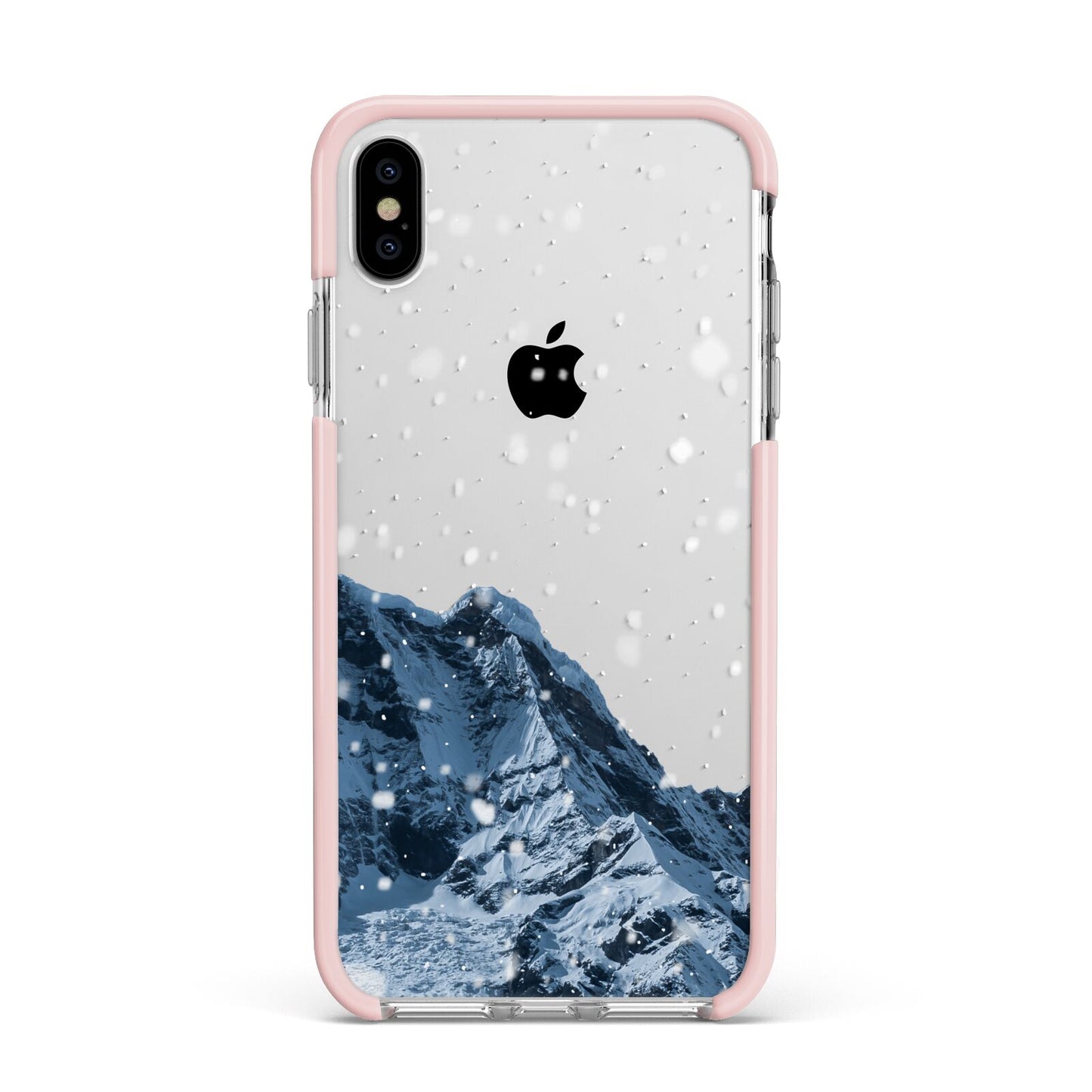 Mountain Snow Scene Apple iPhone Xs Max Impact Case Pink Edge on Silver Phone