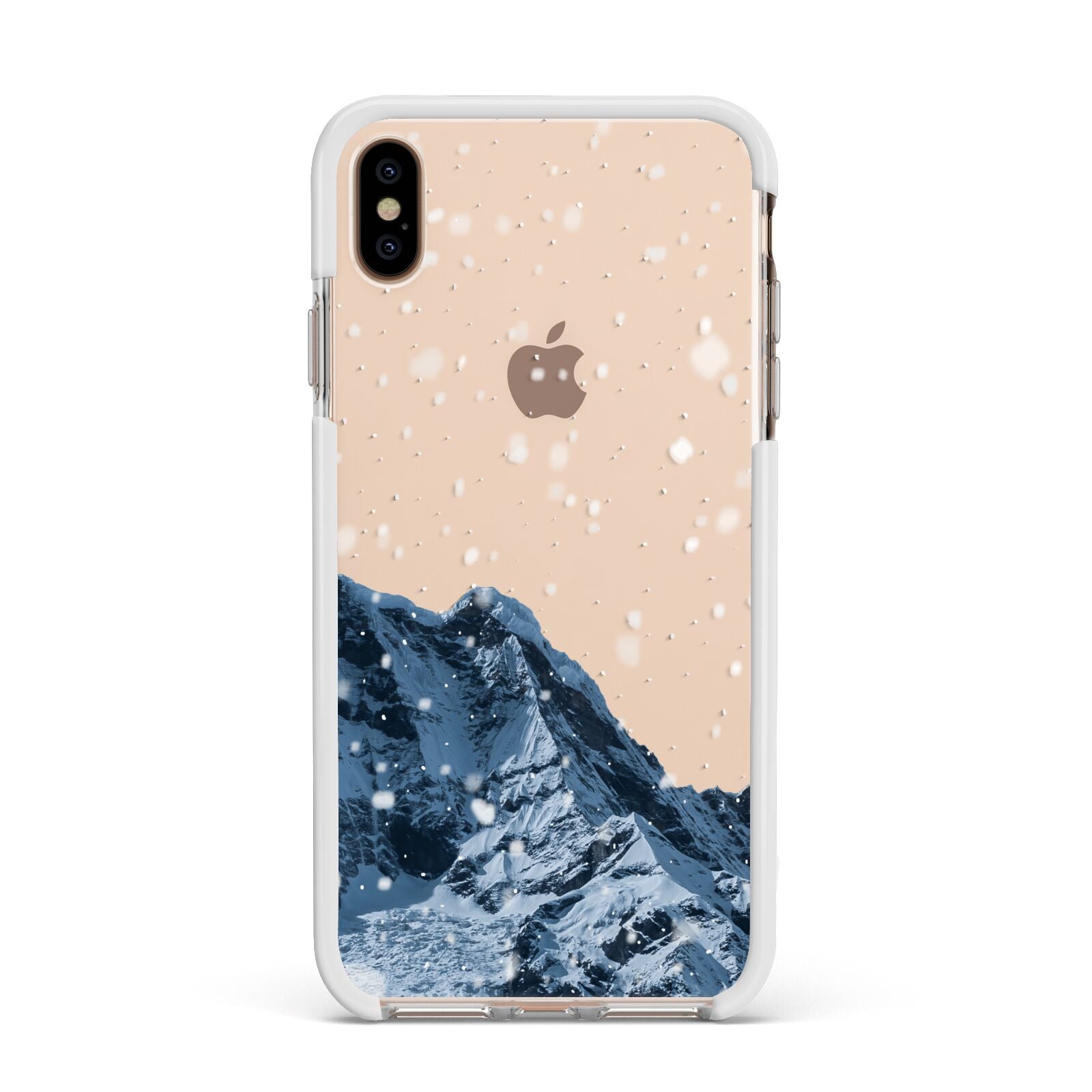 Mountain Snow Scene Apple iPhone Xs Max Impact Case White Edge on Gold Phone