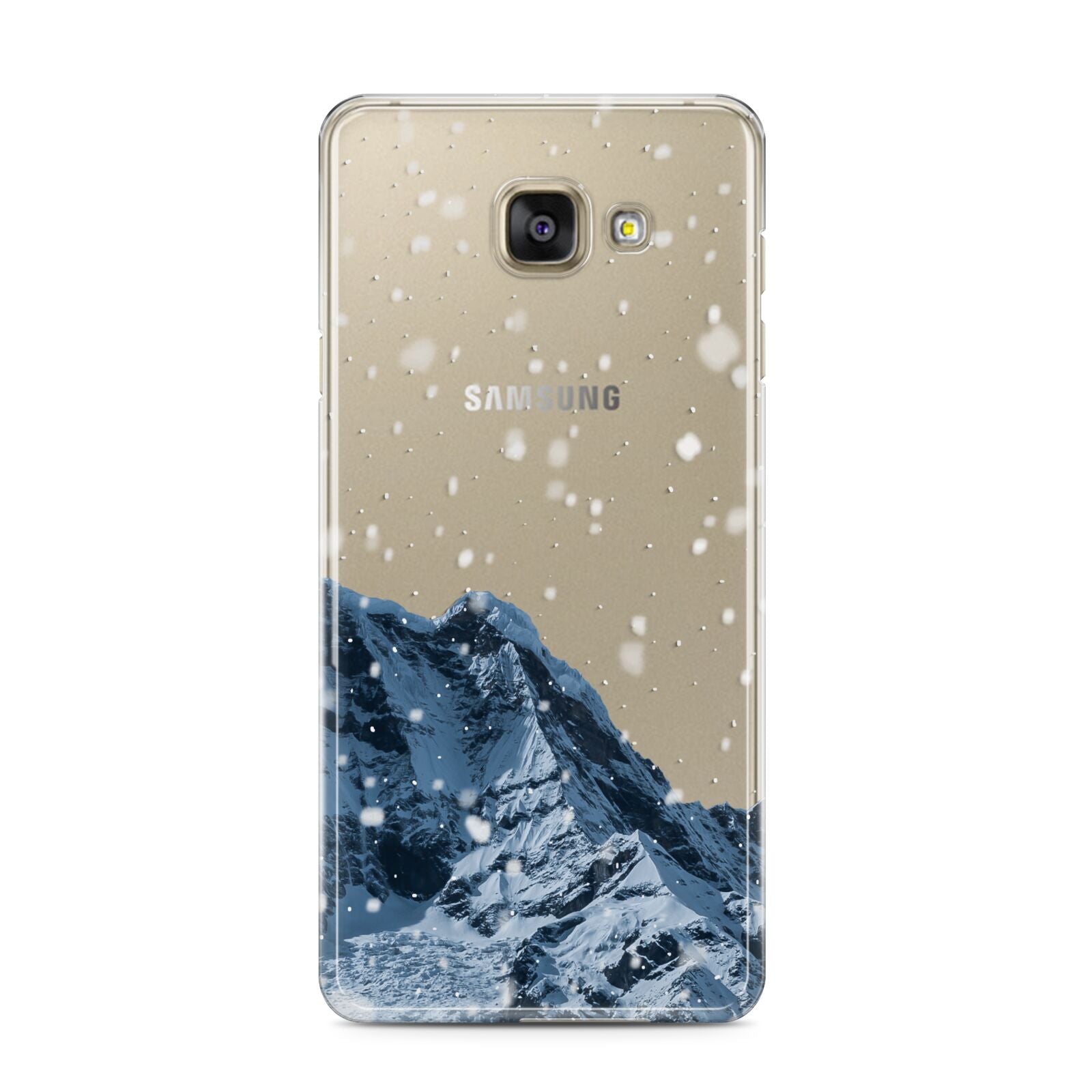 Mountain Snow Scene Samsung Galaxy A3 2016 Case on gold phone