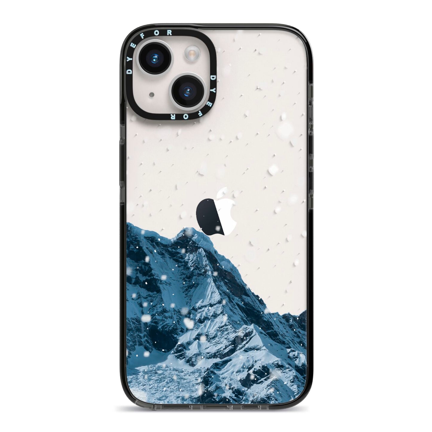 Mountain Snow Scene iPhone 14 Black Impact Case on Silver phone