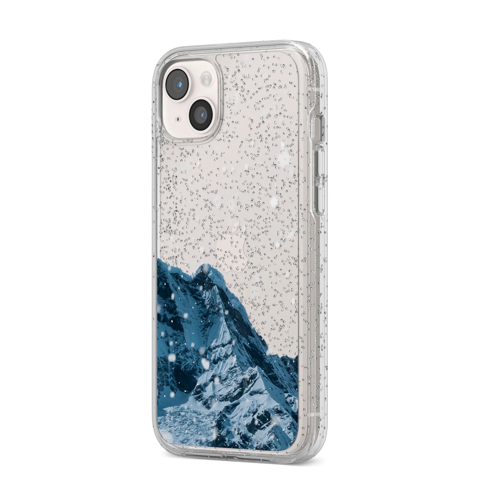 Mountain Snow Scene iPhone 14 Plus Glitter Tough Case Starlight Angled Image