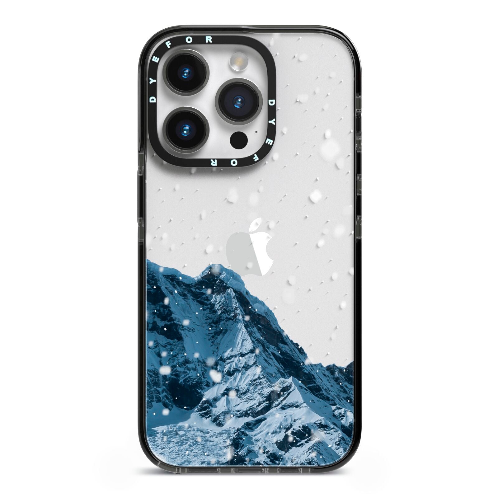 Mountain Snow Scene iPhone 14 Pro Black Impact Case on Silver phone