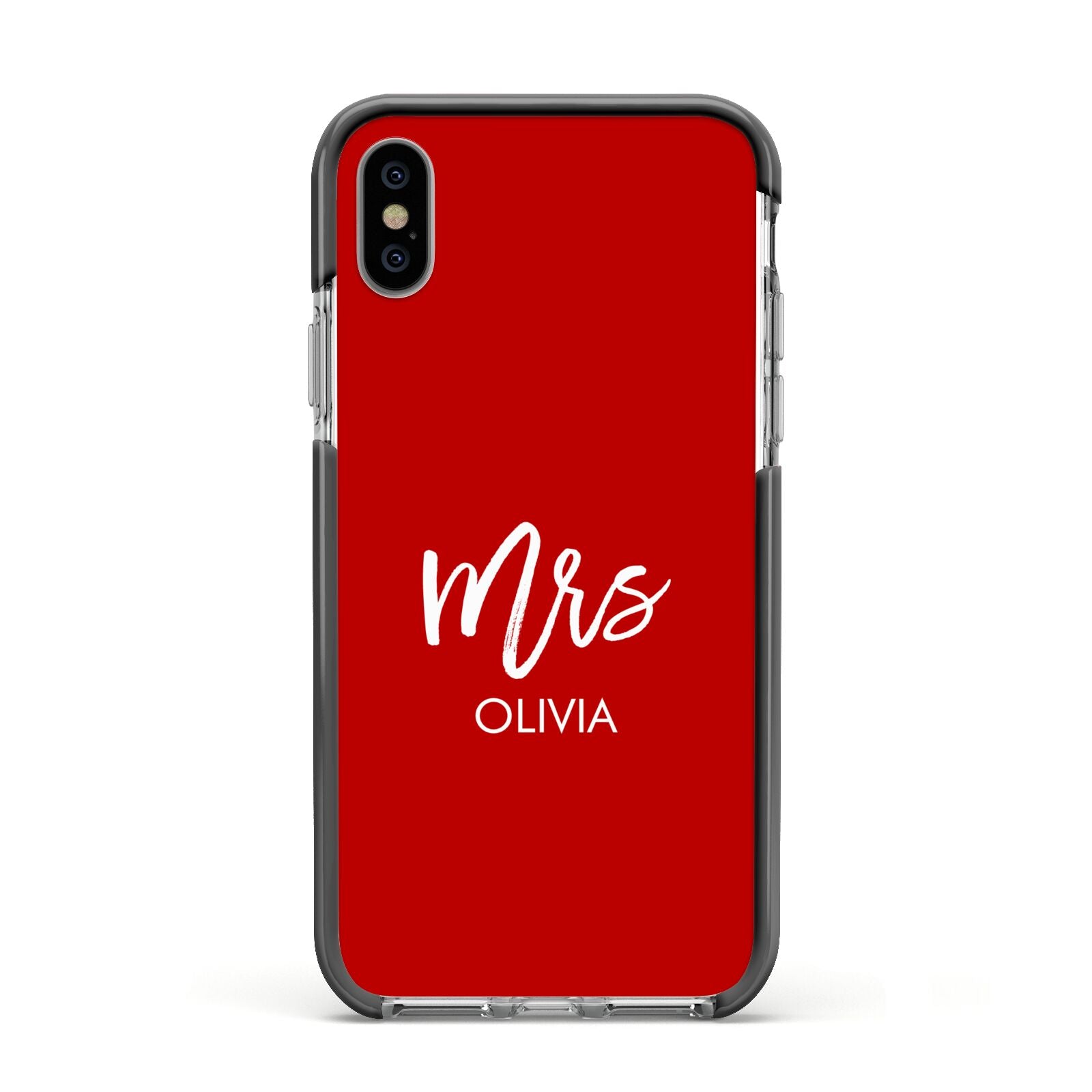 Mrs Custom Apple iPhone Xs Impact Case Black Edge on Silver Phone