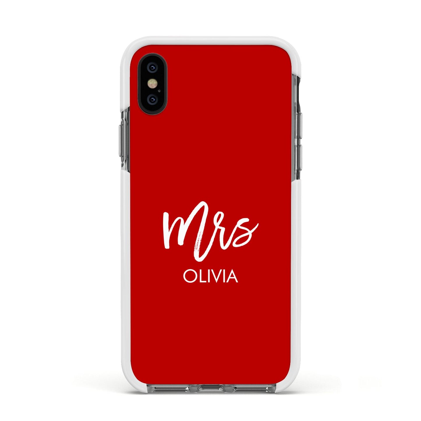 Mrs Custom Apple iPhone Xs Impact Case White Edge on Black Phone