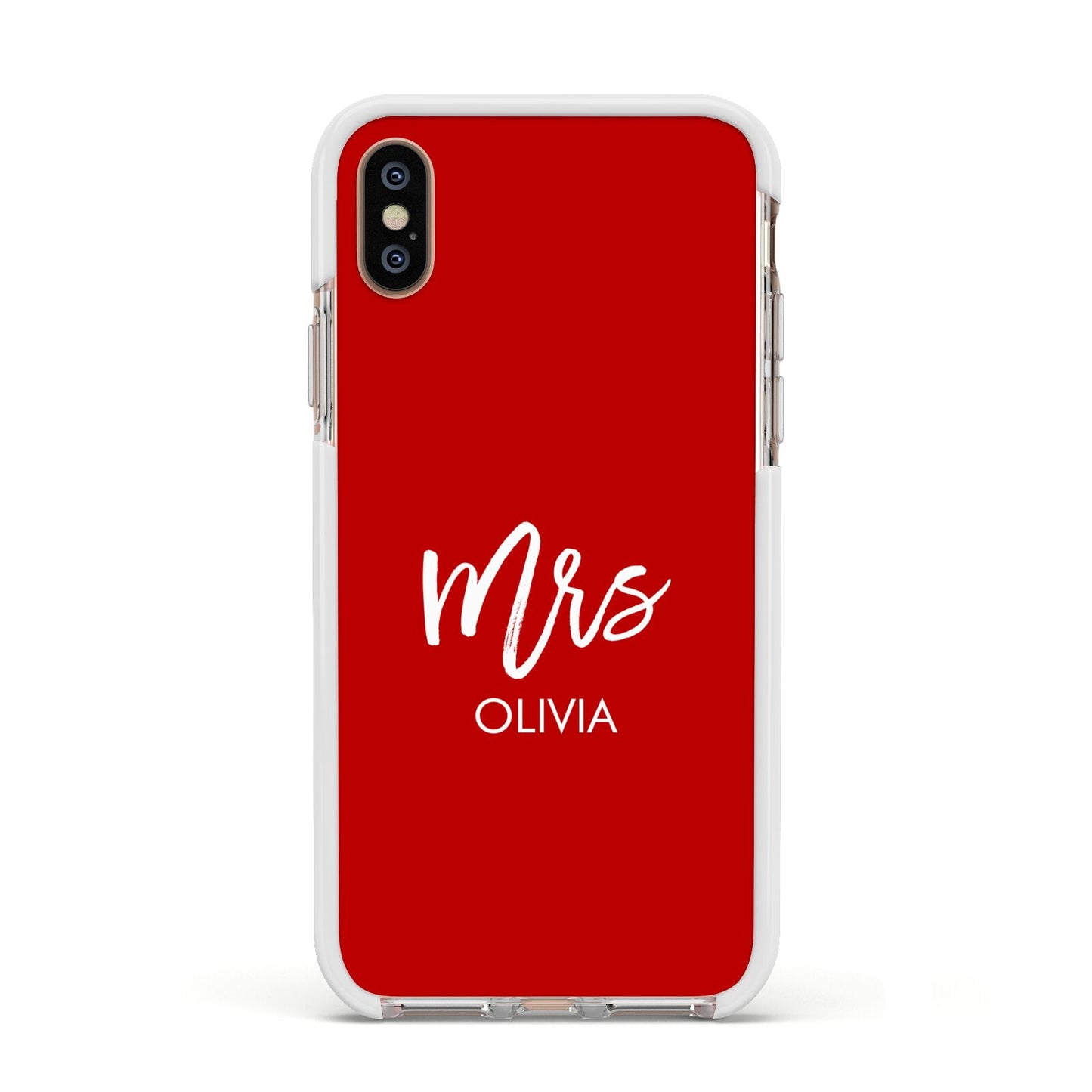 Mrs Custom Apple iPhone Xs Impact Case White Edge on Gold Phone