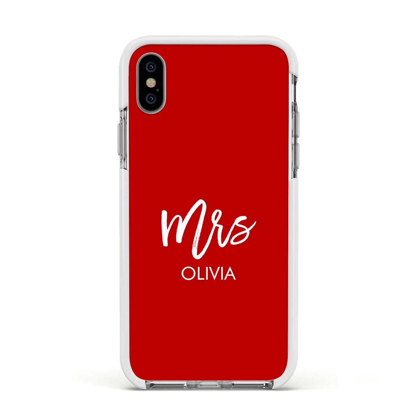 Mrs Custom Apple iPhone Xs Impact Case White Edge on Silver Phone